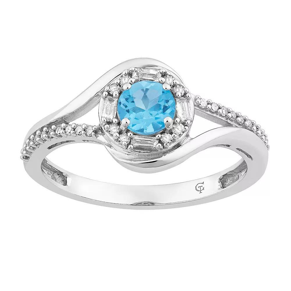 10k White Gold Swiss Blue Topaz & 1/5 Carat T.W. Diamond Halo Ring, Women's, Size: 6, 10k Whgold Product Image