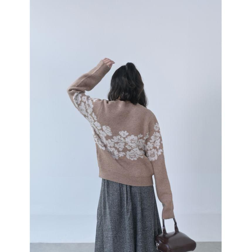 Round Neck Flower Oversized Sweater Product Image