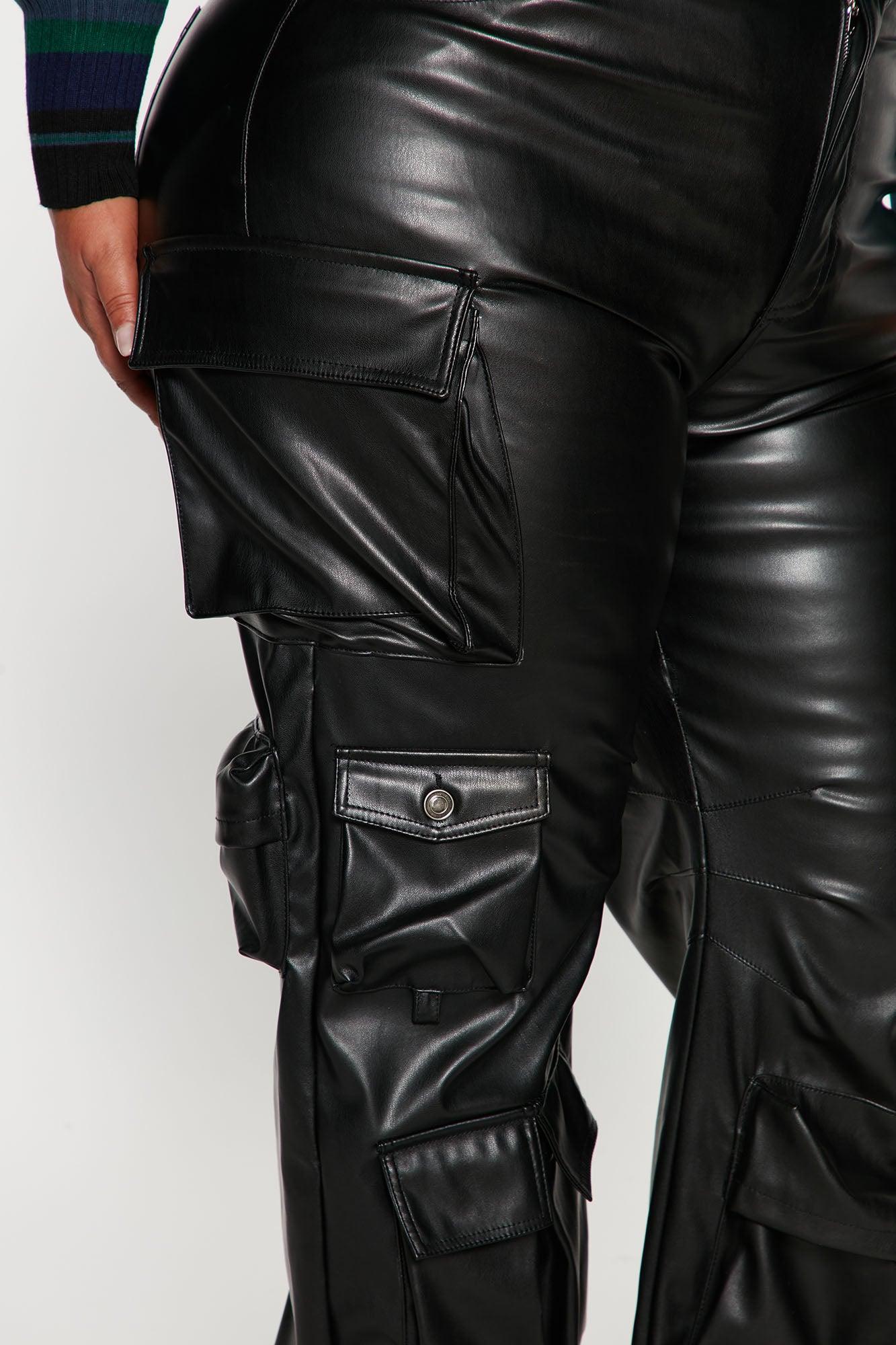 Something About You Faux Leather Cargo Pant 32 - Black Product Image