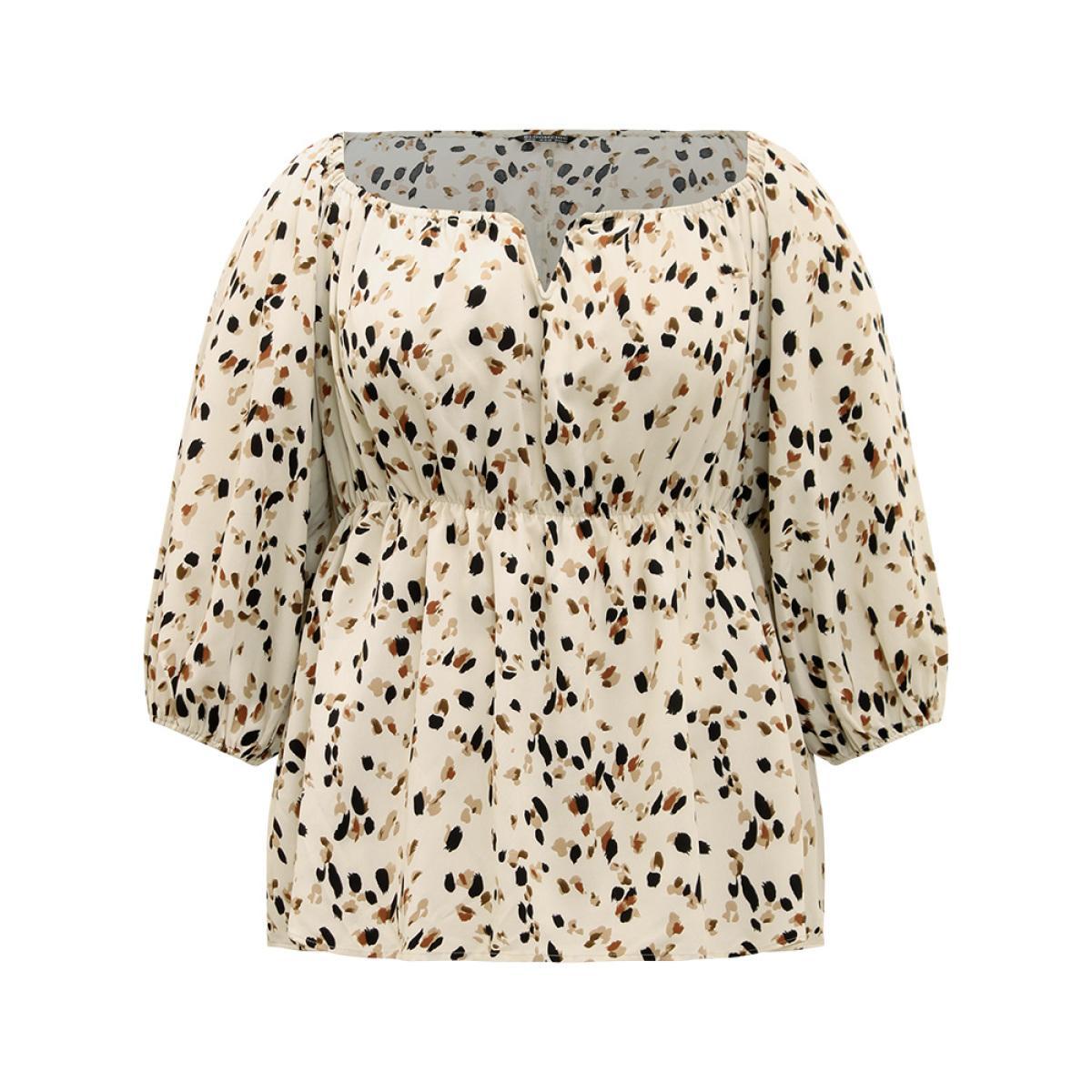 Plus Size Ivory Allover Print Lantern Sleeve Blouse Women Elegant Elbow-length sleeve V-neck Dailywear Blouses BloomChic 28/5X Product Image