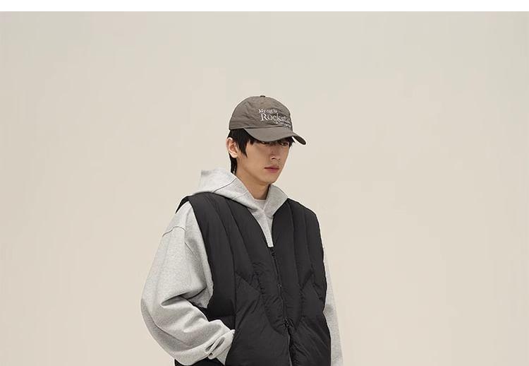 V-Neck Plain Zip Puffer Vest Product Image