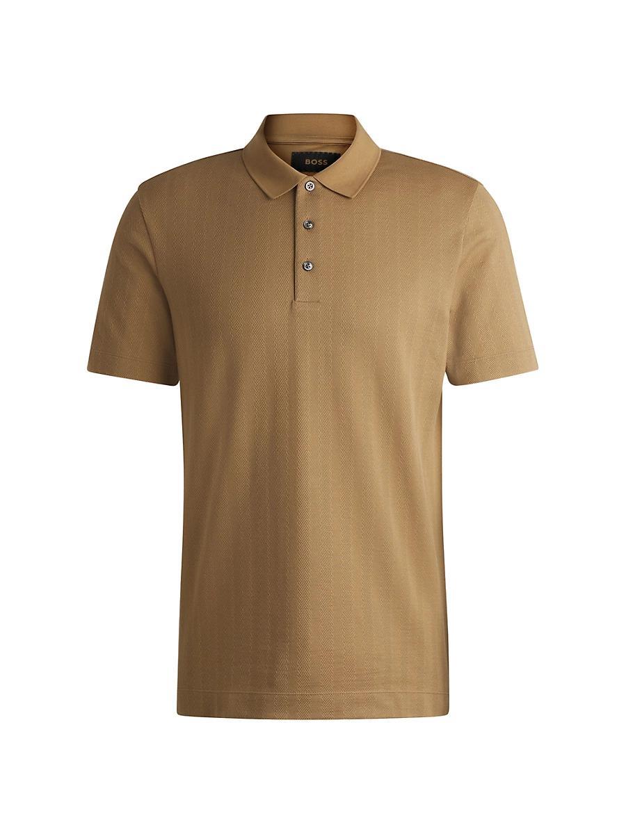 Mens Herringbone-Jacquard Polo Shirt in Cotton and Wool Product Image