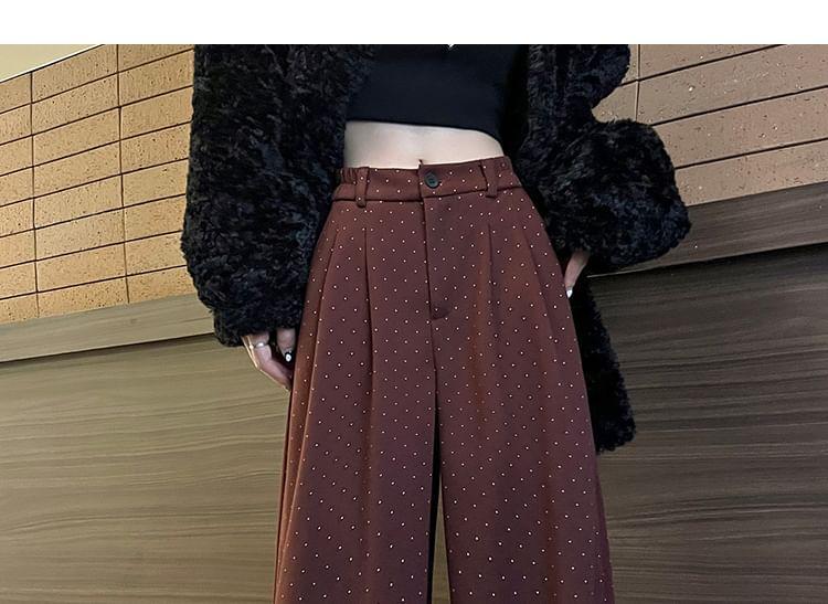 Low Rise Dotted Wide Leg Pants Product Image