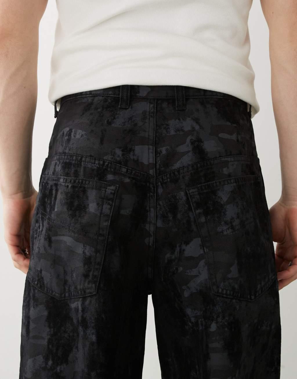 COLLUSION baggy jeans with flocked camo print in multi Product Image