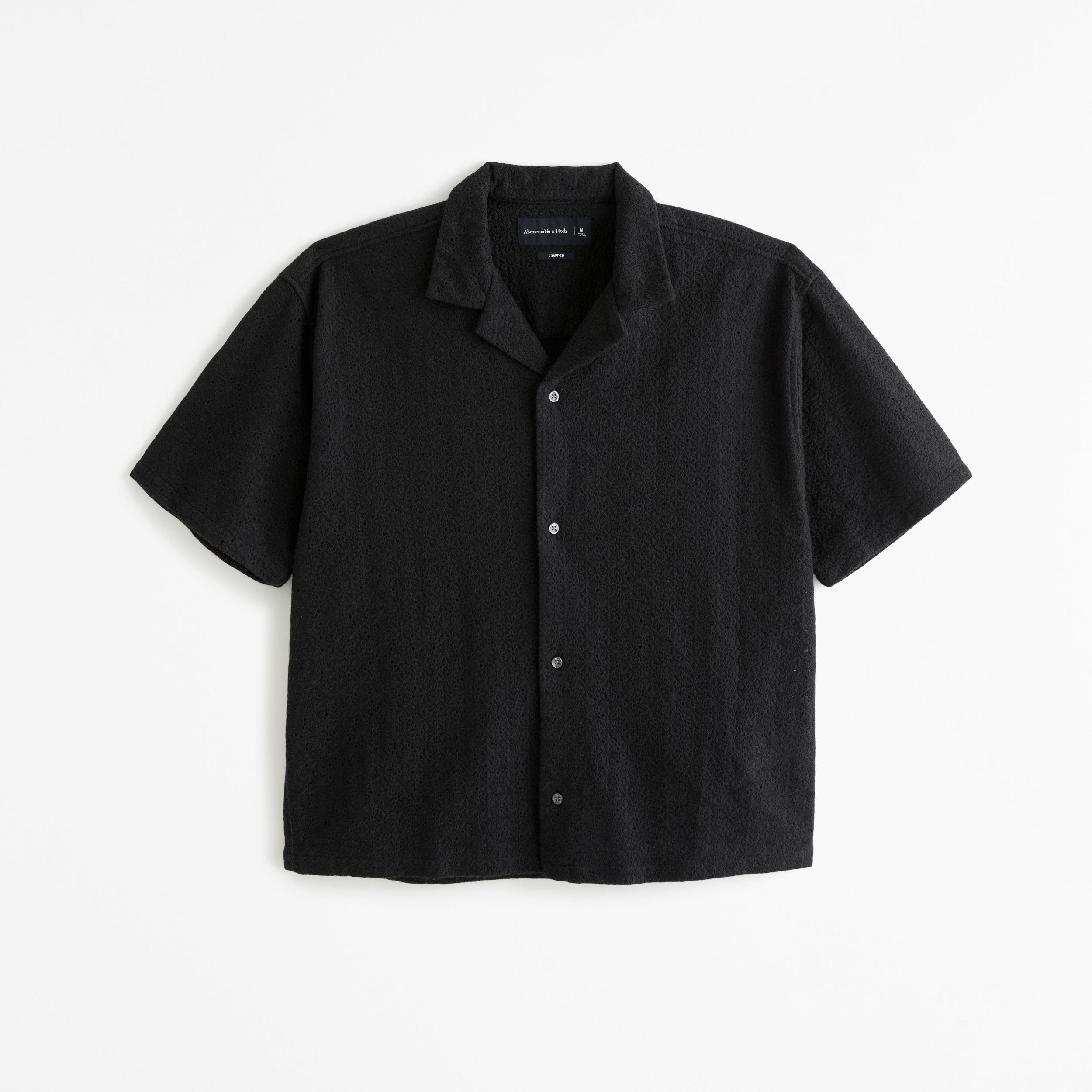 Camp Collar Cropped Lace Shirt Product Image