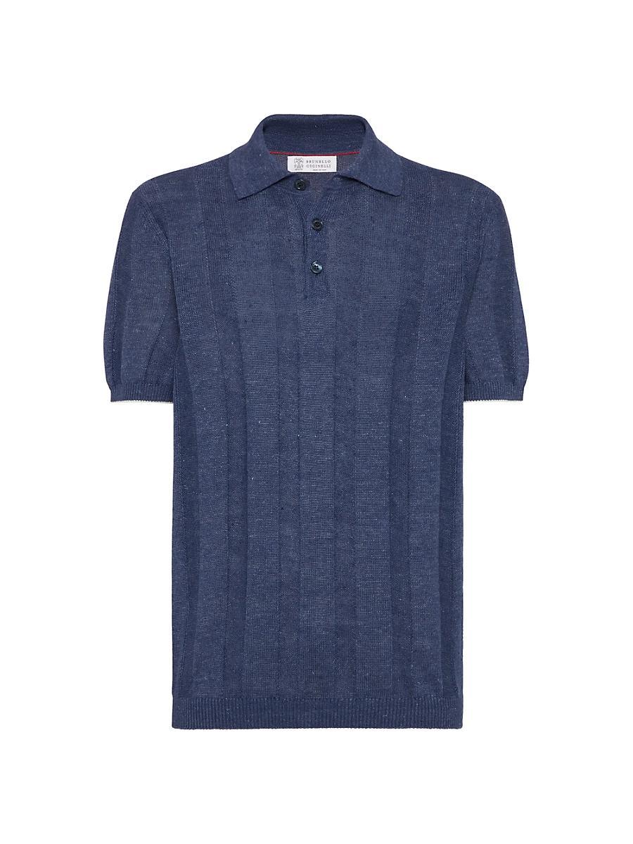 Mens Linen and Cotton Wide Rib Knit Polo Product Image