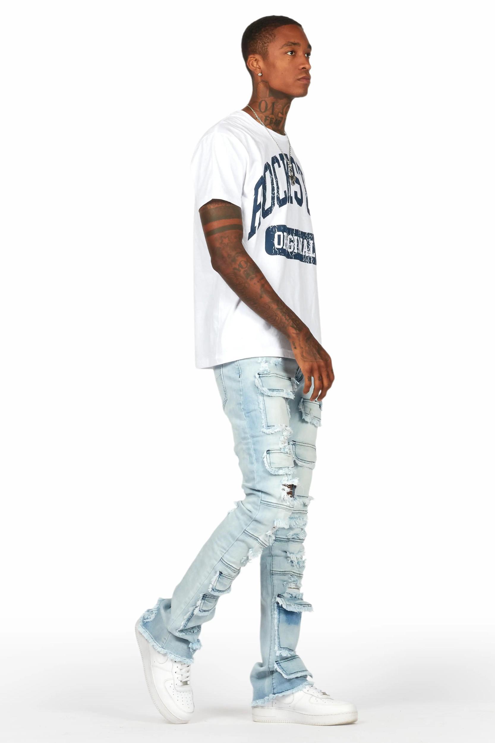 Erico Blue Stacked Flare Cargo Jean Male Product Image