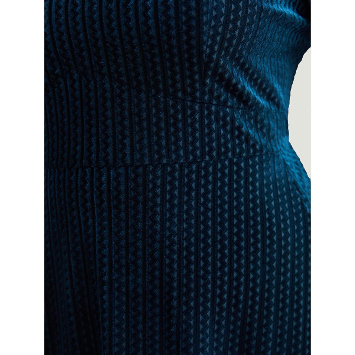 Plus Size Velvet Plisse Pocket Square Neck Dress Indigo Women Elegant Velvet Square Neck Long Sleeve Curvy Midi Dress BloomChic 10/M Product Image
