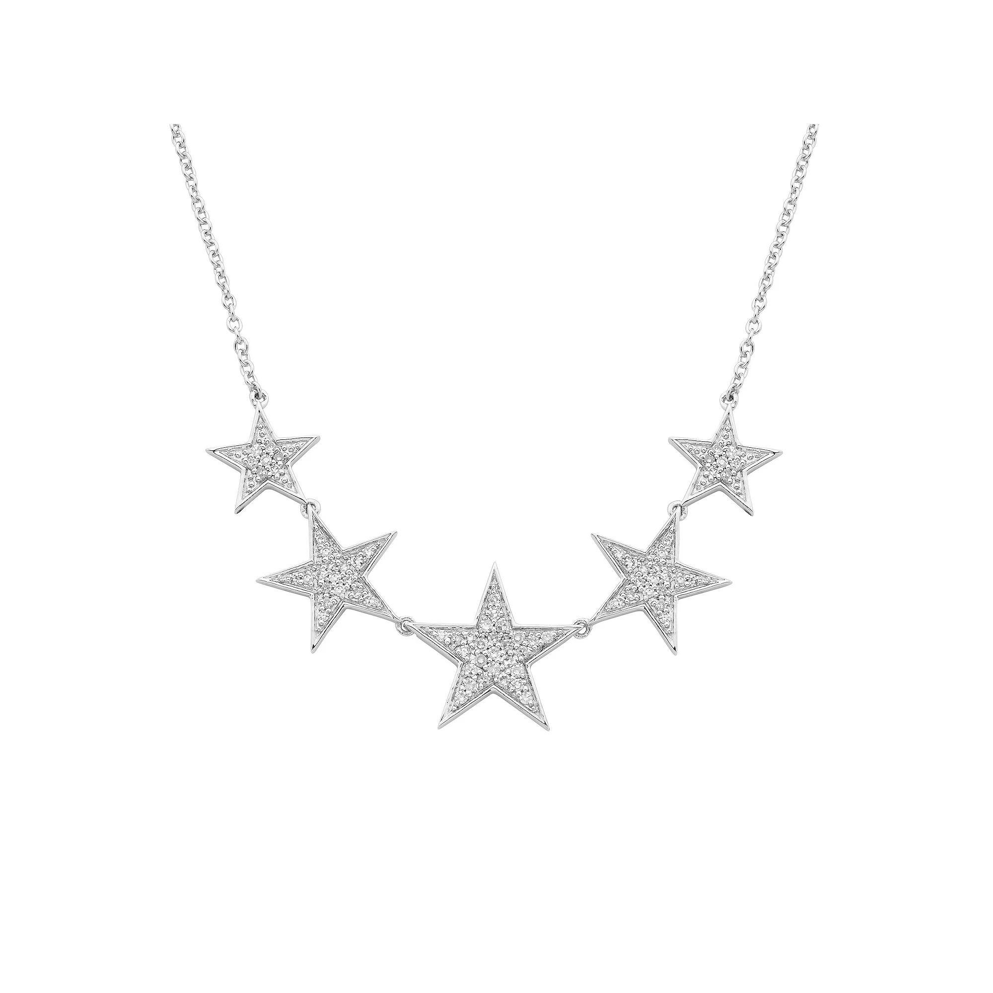 Sterling Silver 1/4 Carat T.W. Diamond Star Necklace, Women's, Size: 18" Product Image