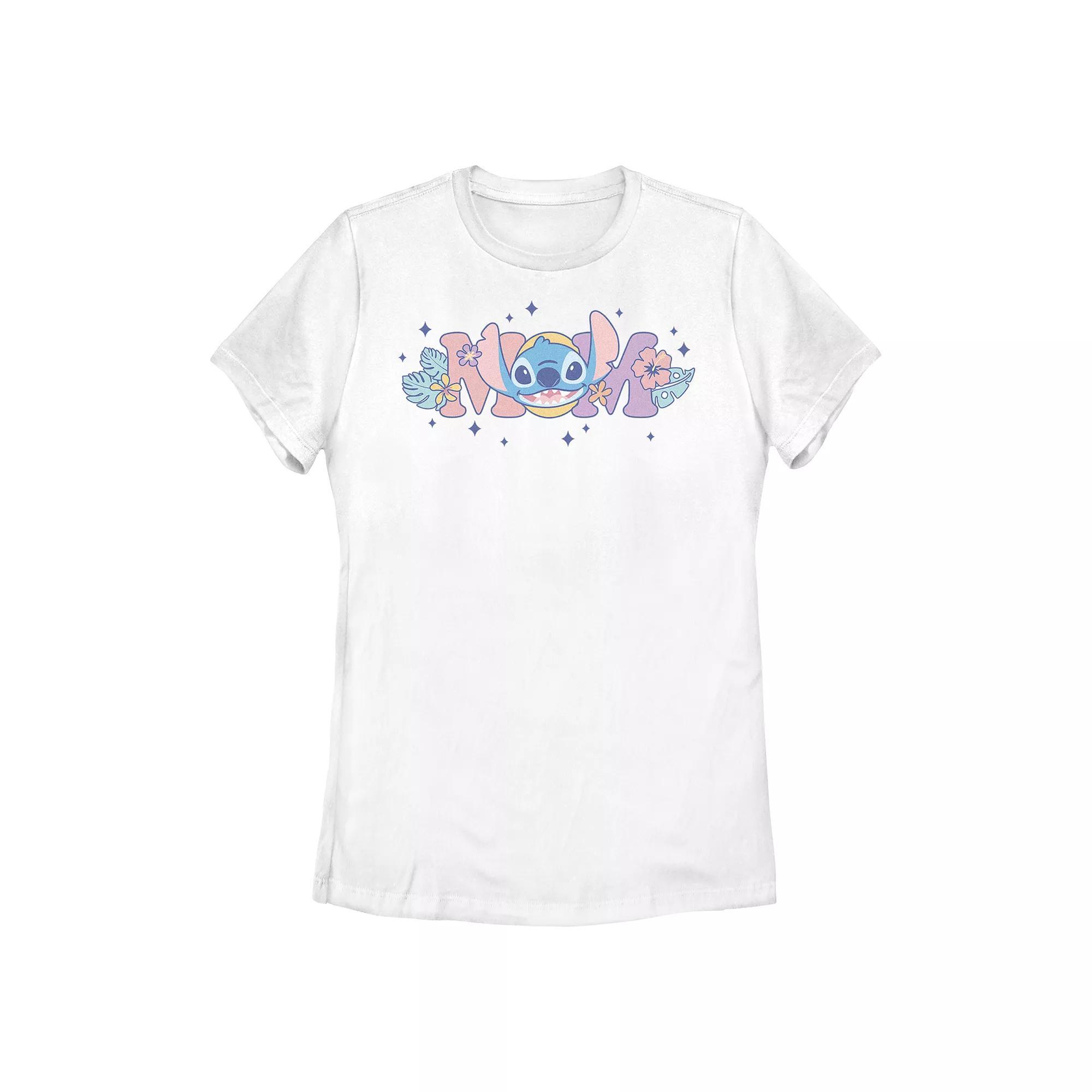 Disney's Lilo & Stitch Mom Floral Sign Women's Graphic Tee, Size: XXL, White Product Image