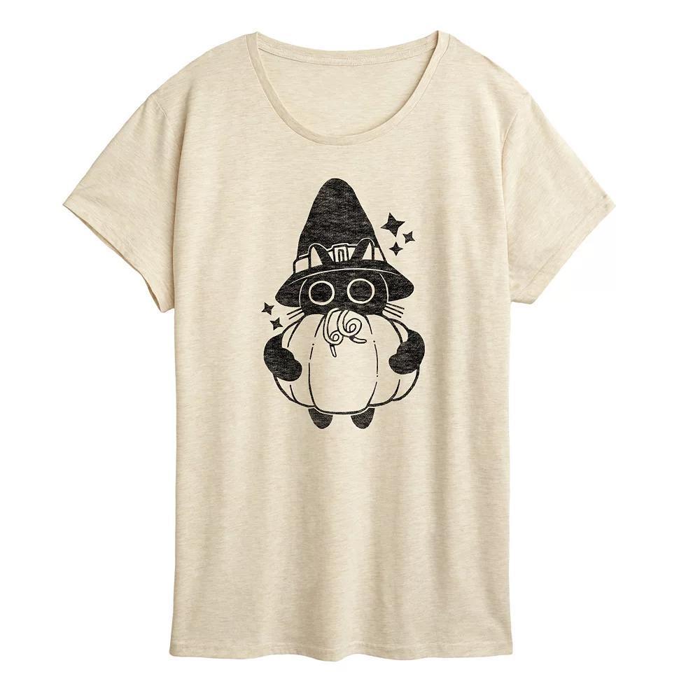 Womens Witch Cat With Pumpkin Graphic Tee Product Image