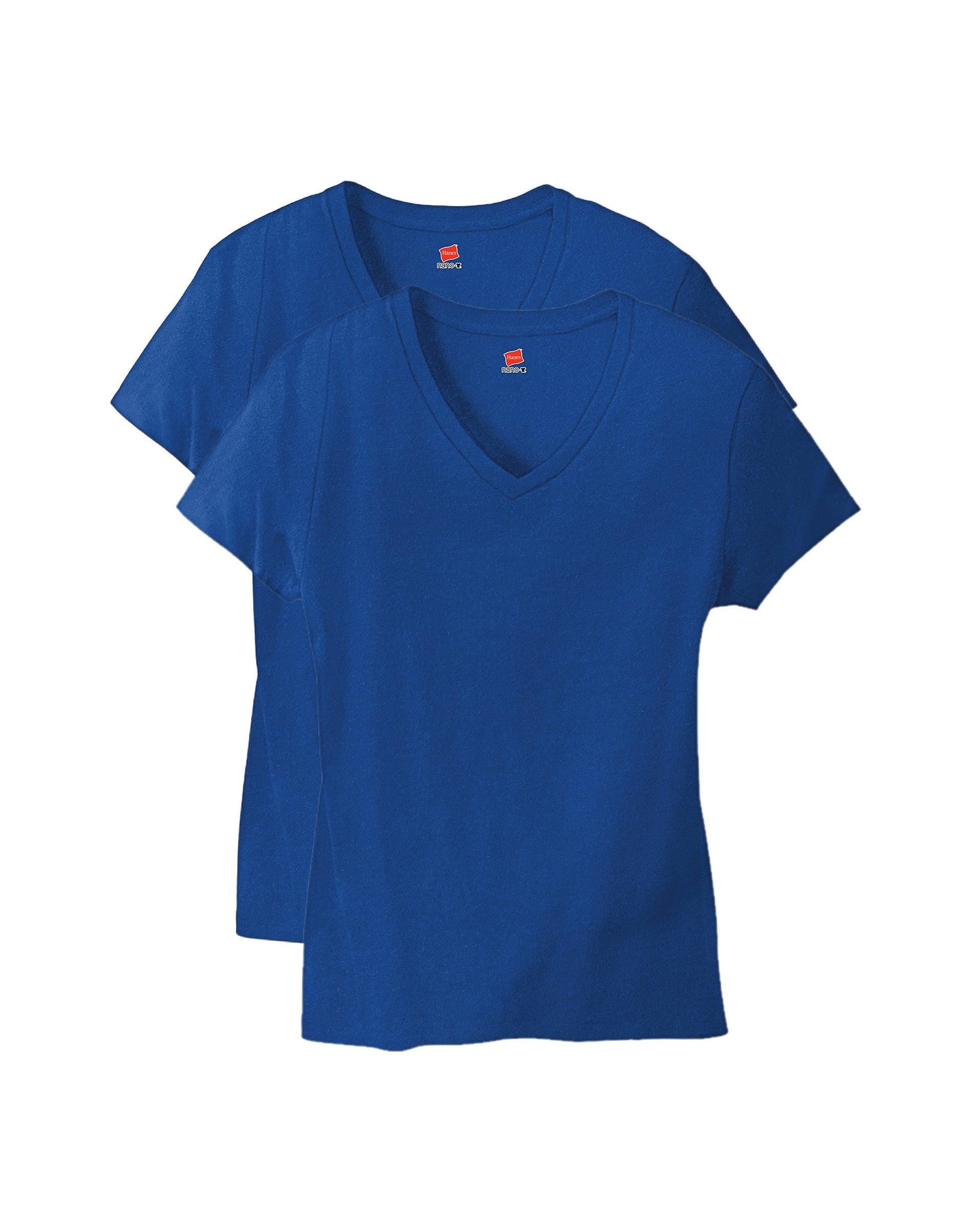 Hanes Perfect-T Womens V-Neck Cotton T-Shirt Light Blue XL Product Image