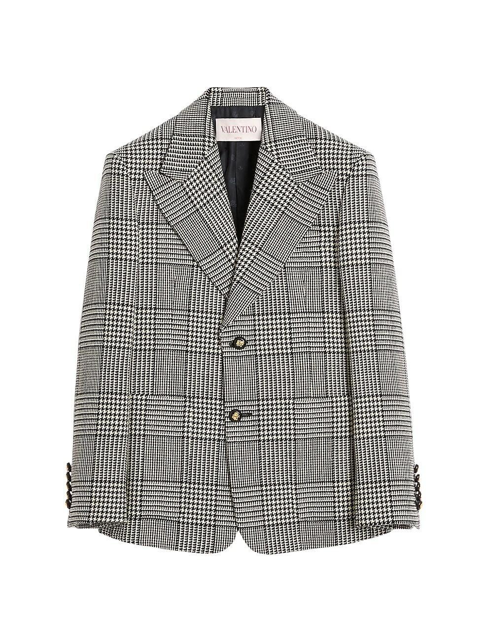Mens Single-Breasted Wool Jacket with Check Pattern on Houndstooth Product Image