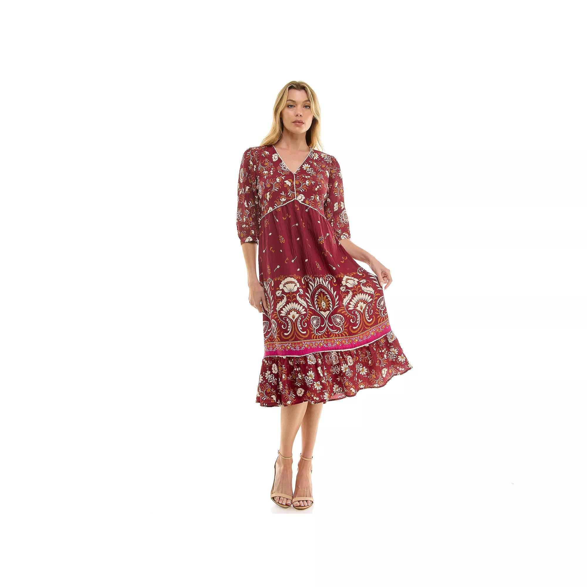 Women's Figueroa & Flower Printed V-Neck Maxi Dress, Size: Small, Red Product Image
