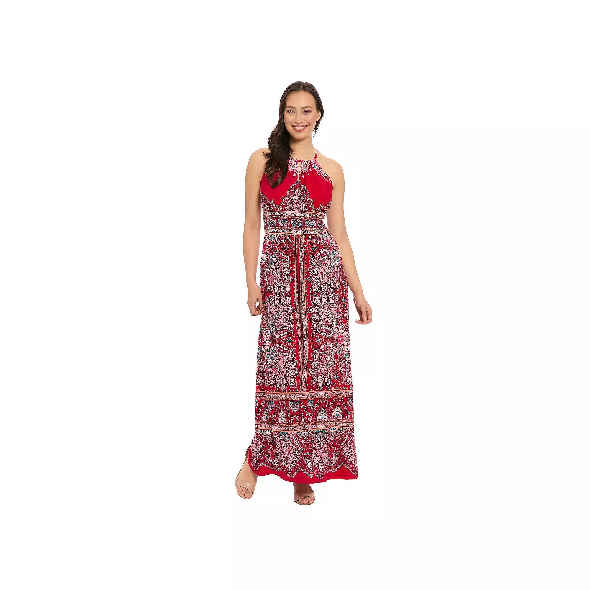 Women's London Times Scroll Halter Maxi Dress, Size: 16, Pink Product Image