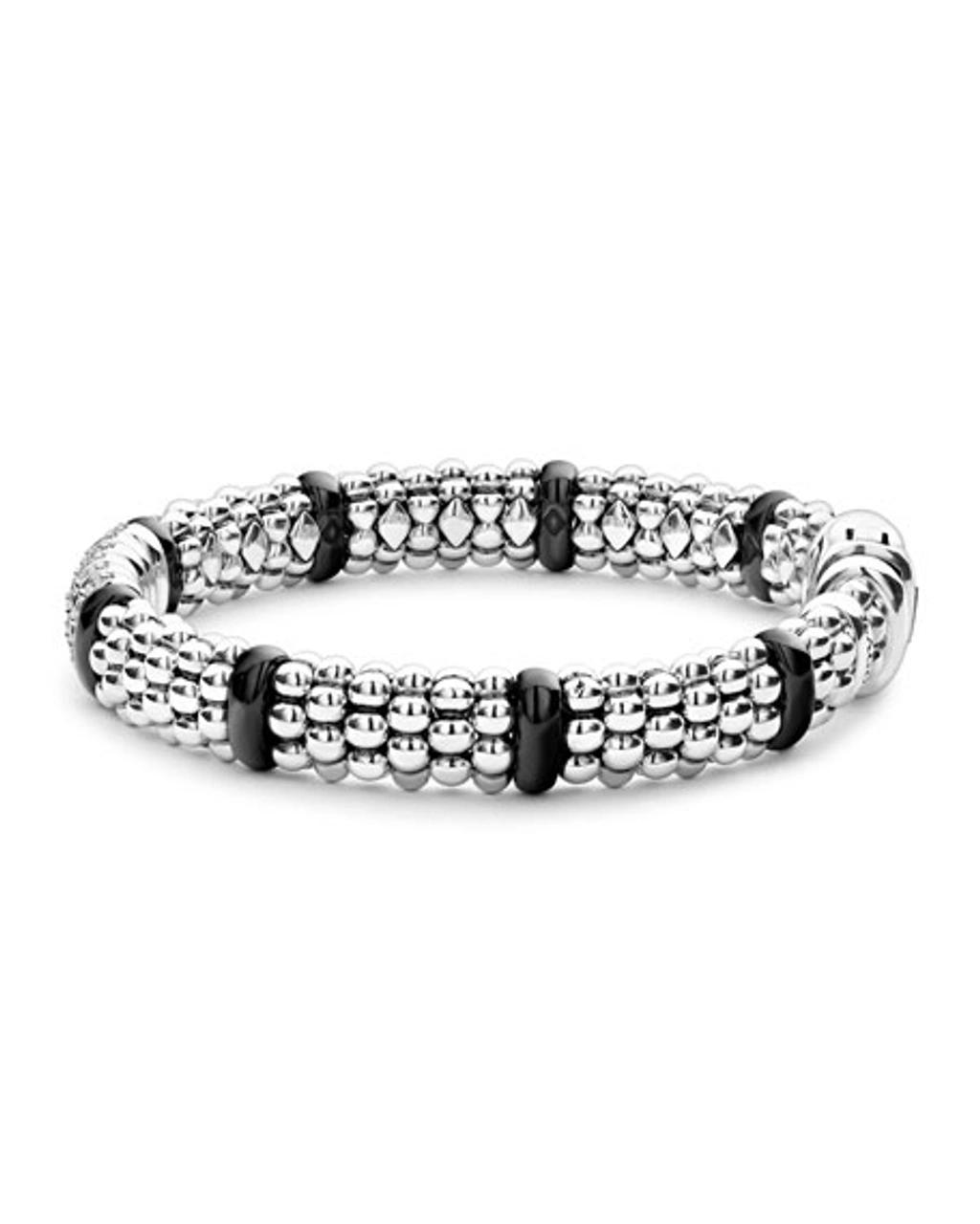 LAGOS Sterling Silver Black Caviar Rope Bracelet With Diamonds & Black Ceramic In Silver/black Ceramic/diamond Product Image
