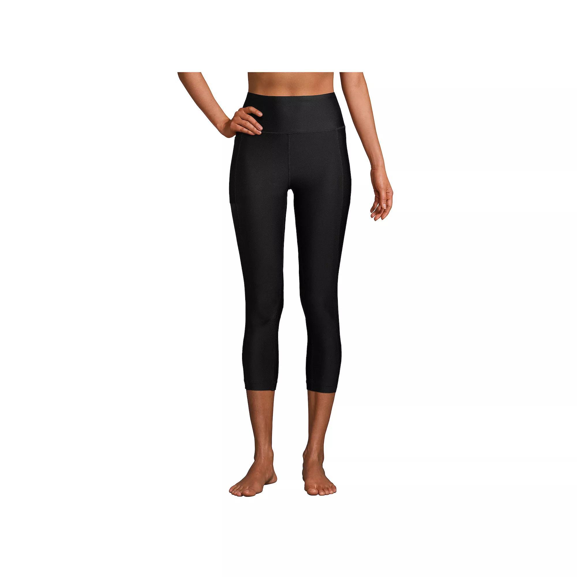 Womens Lands End Chlorine Resistant High-Waist Crop Swim Leggings Product Image