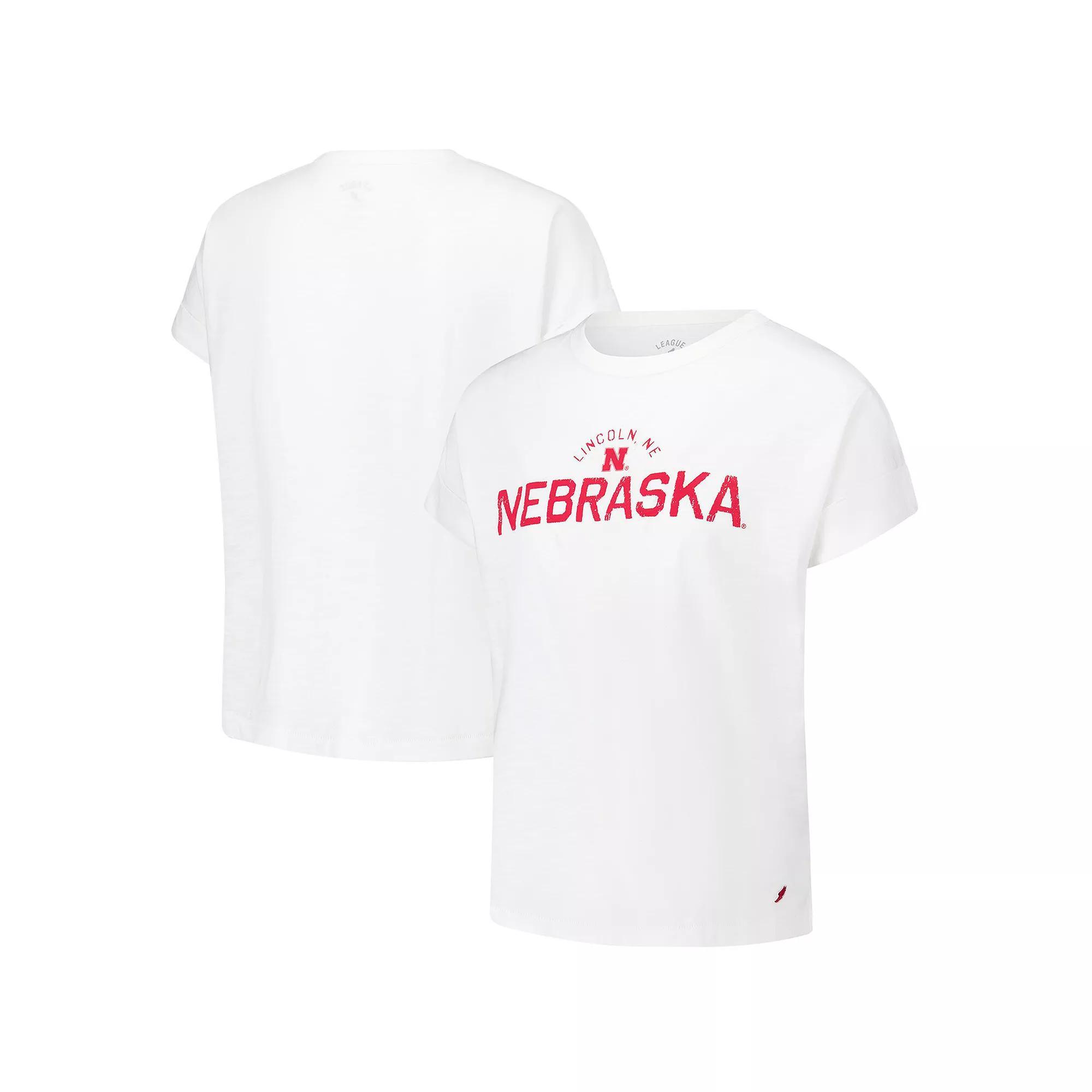 Women's League Collegiate Wear White Nebraska Huskers Slub Rolled Cuff T-Shirt, Size: Large Product Image