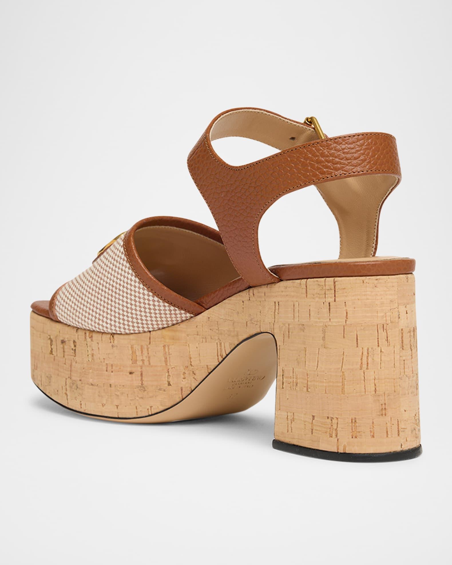 VLogo Signature Canvas and Leather Platform Sandals Product Image