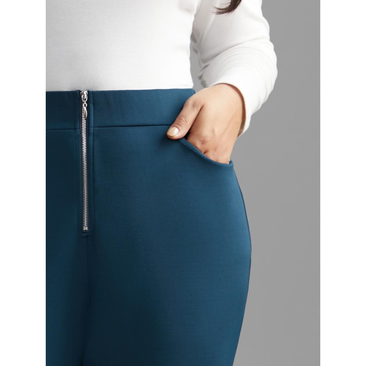 Plus Size Mid Rise Zipper Detail Skinny Pants Women Aegean Elegant Skinny Mid Rise Everyday Pants BloomChic 18-20/2X Product Image