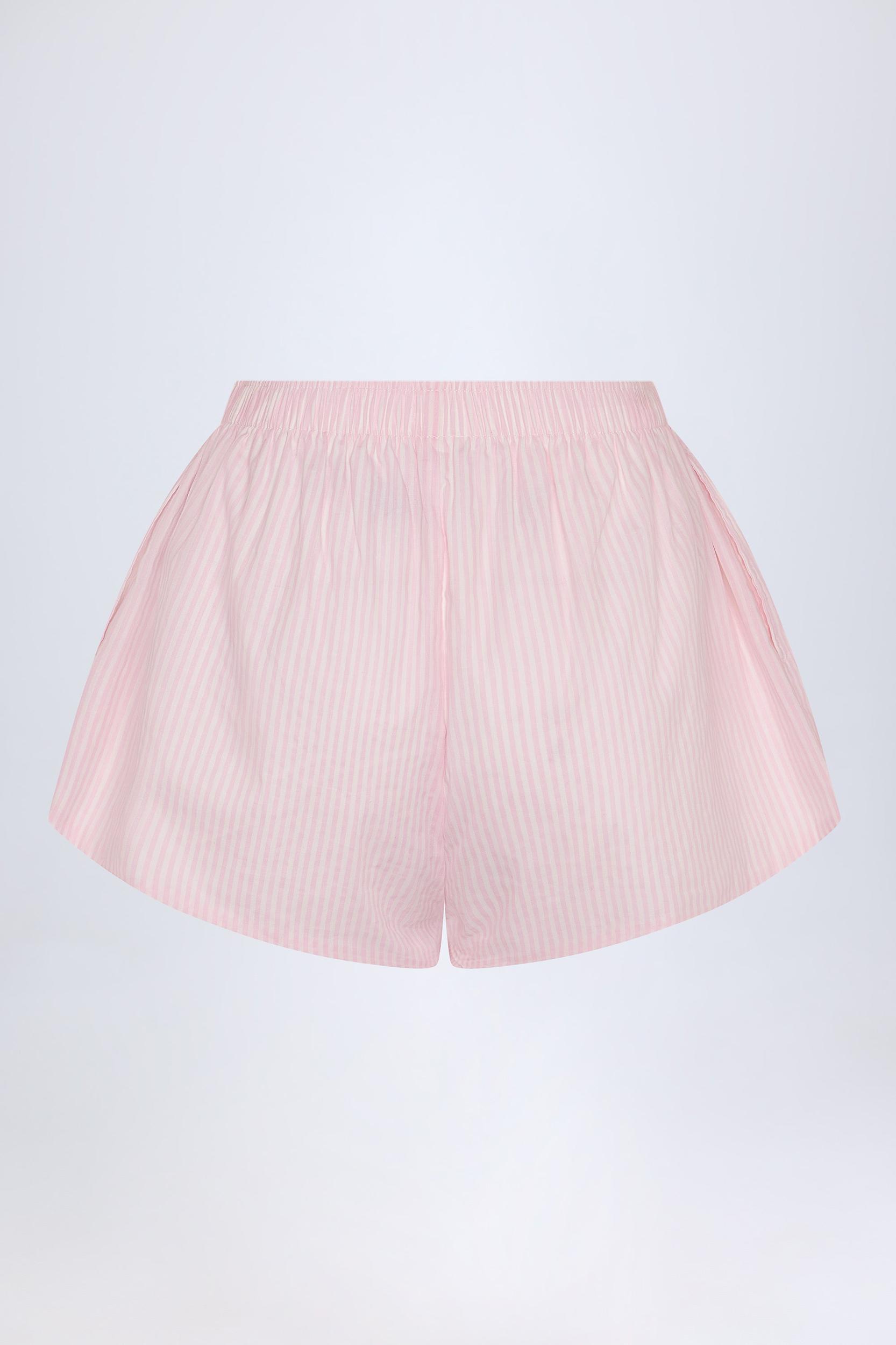 Tie-Front Cotton-Poplin Shorts in Pink & White Stripe Product Image