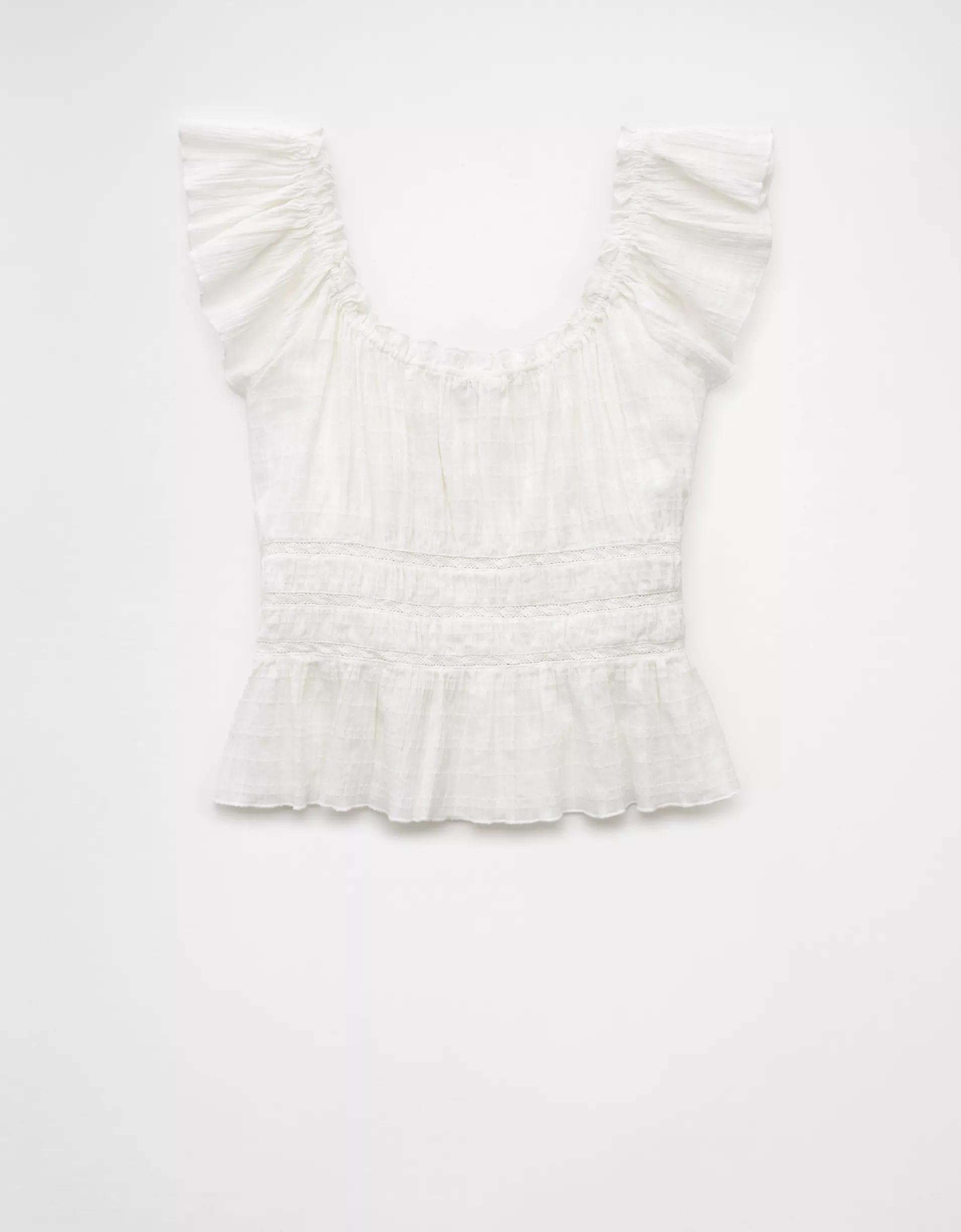 AE Ruched Flutter Sleeve Shirt Product Image