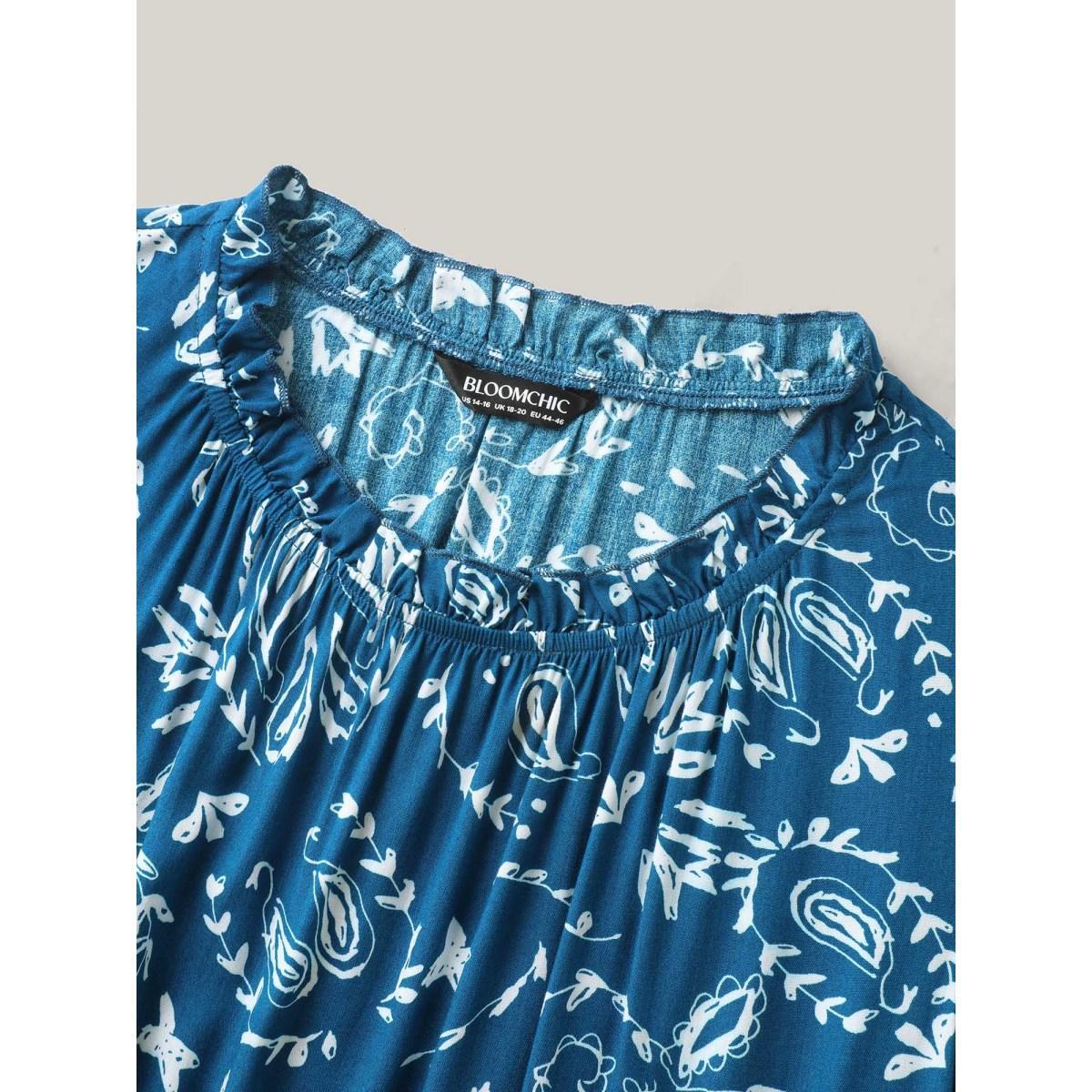 Plus Size Paisley Print Shirred Sleeveless Midi Dress Mediumblue Women Round Neck Sleeveless Curvy BloomChic 10/M Product Image