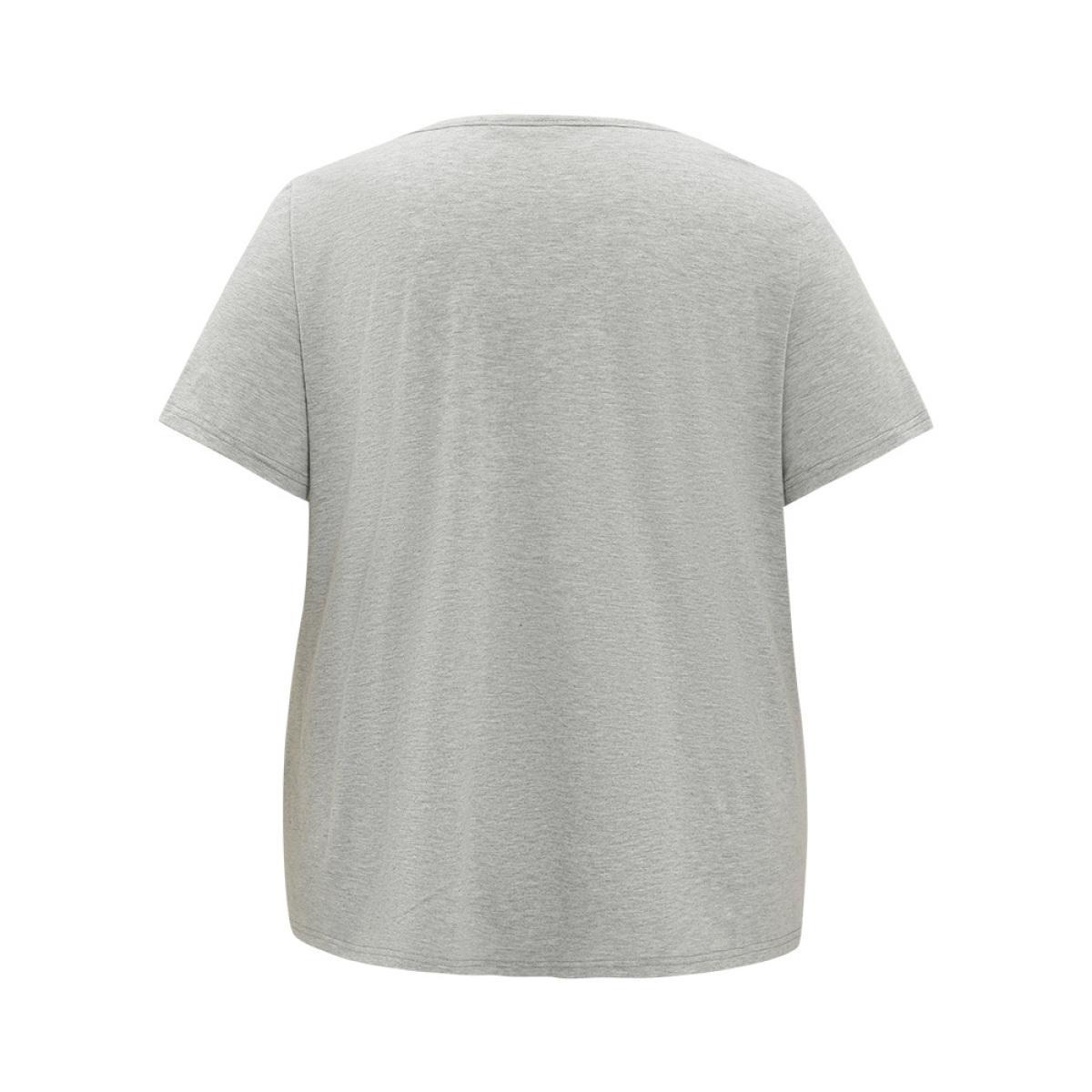 Plus Size Eagle & Floral Print Keyhole Neck T-shirt Gray Women Casual Keyhole Western Dailywear T-shirts BloomChic 30/6X Product Image