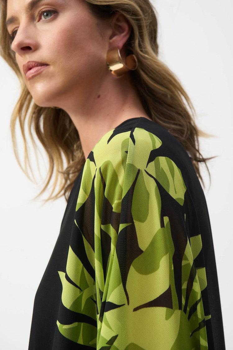 Chiffon And Silky Knit Floral Poncho Top Product Image