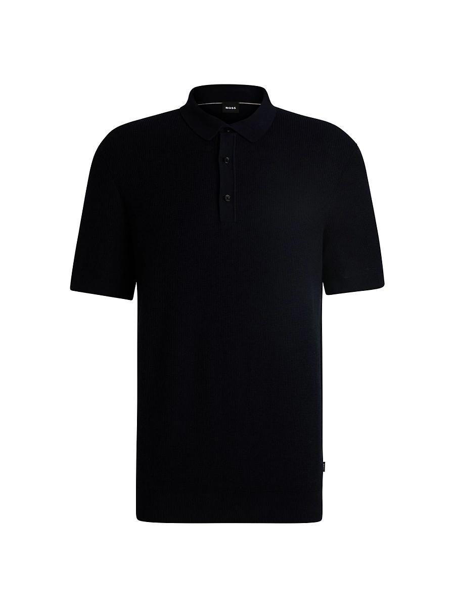 Mens Regular-Fit Polo Sweater with Mixed Structures Product Image
