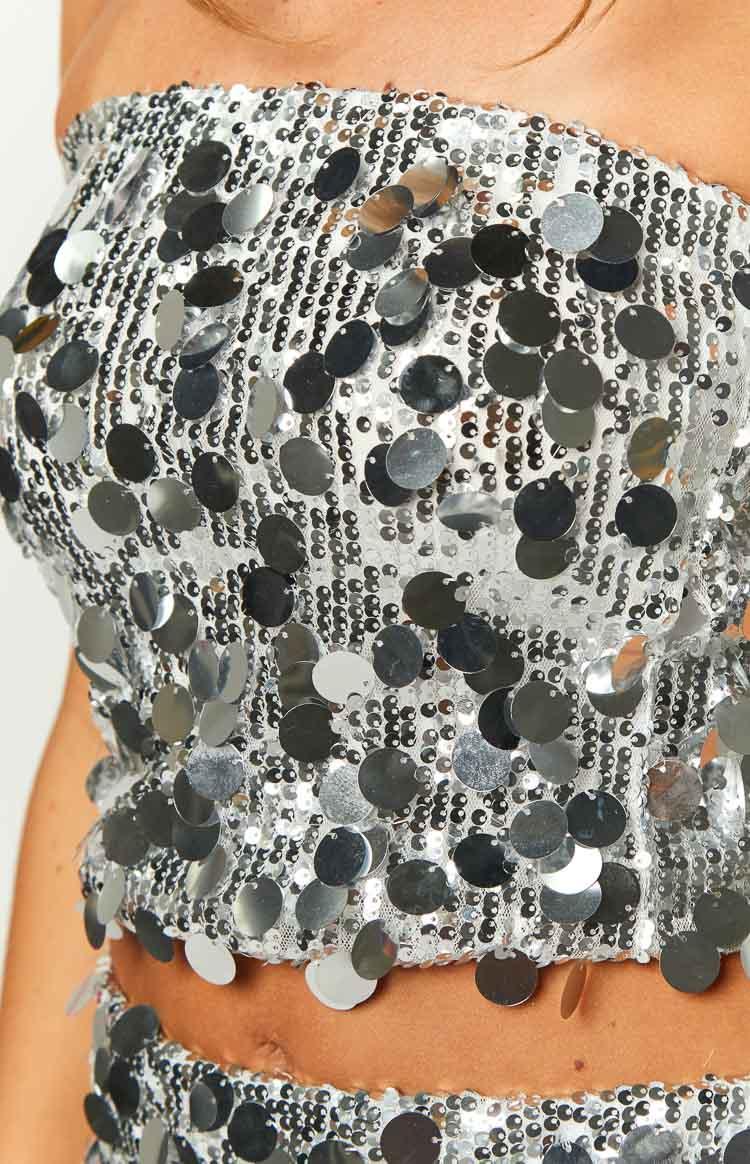 Emiko Silver Sequin Crop Top Girls Product Image