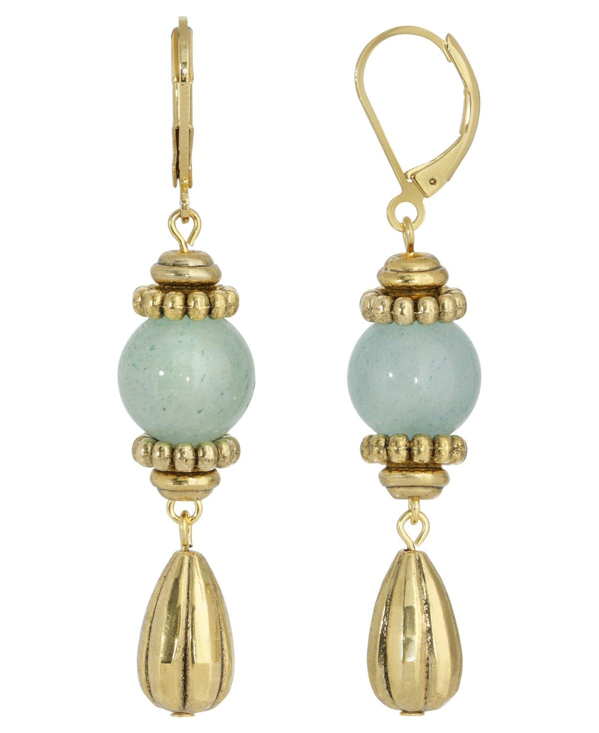 1928 Gold Tone Aventurine Linear Drop Earrings, Women's, Green Product Image