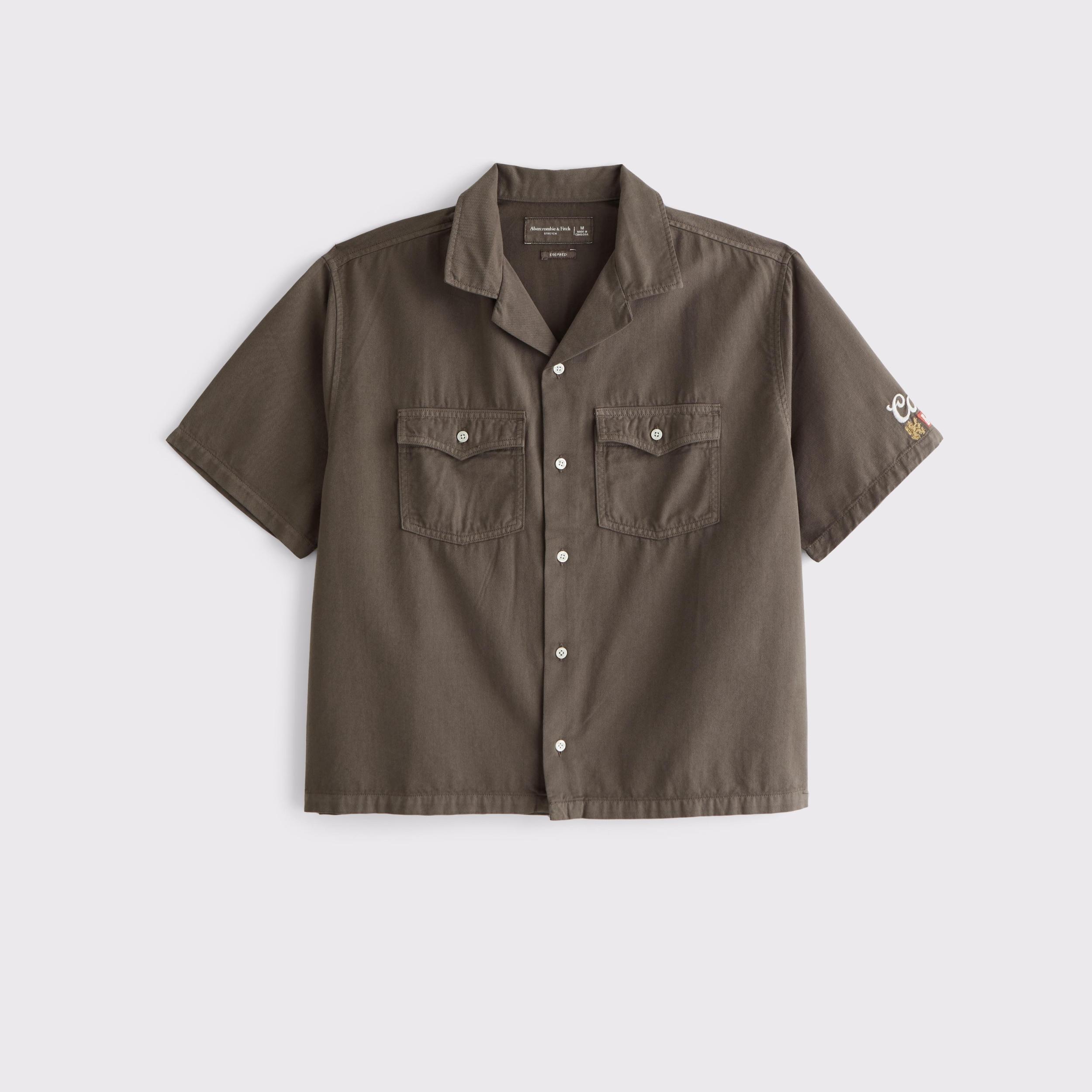 Short-Sleeve Cropped Pabst Workwear Button-Up Shirt Product Image