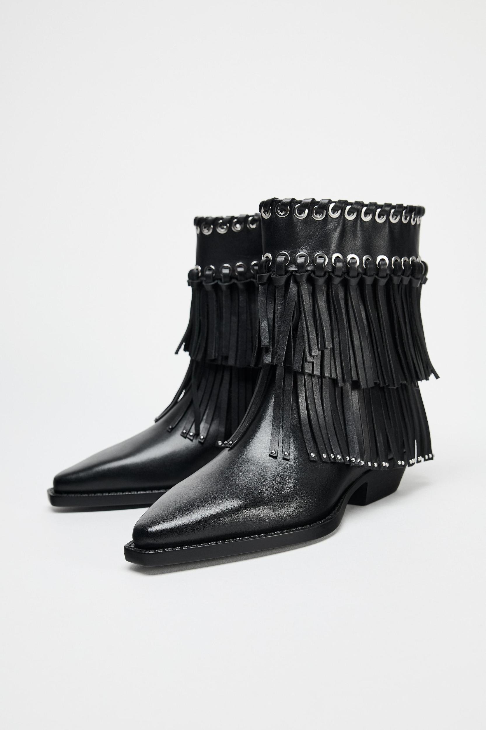 STUDDED FRINGED ANKLE BOOTS Product Image