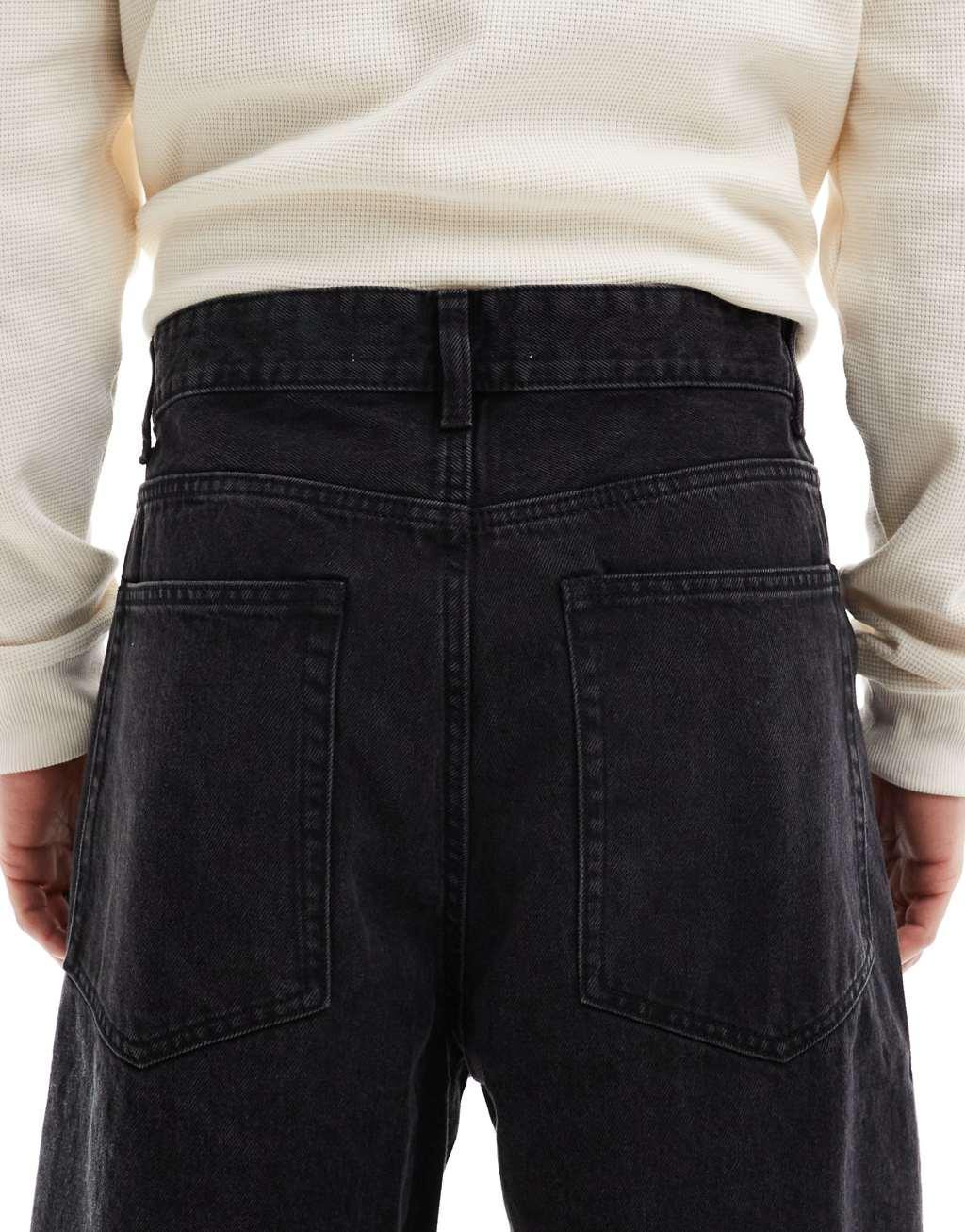 Bershka super baggy fit jeans in solid black Product Image