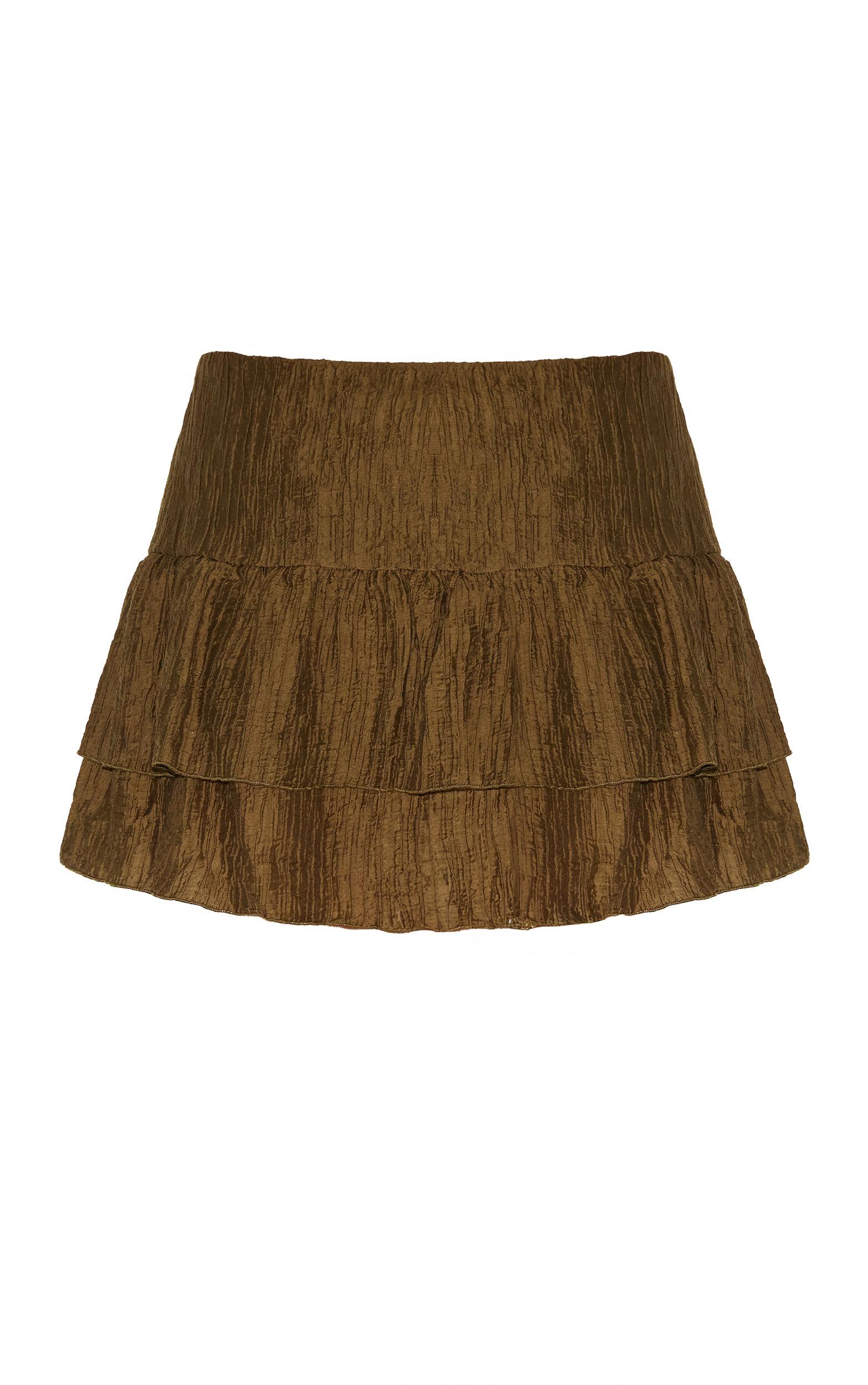 Plus Khaki Crinkle Woven Dropped Waist Frilly Mini Skirt Product Image