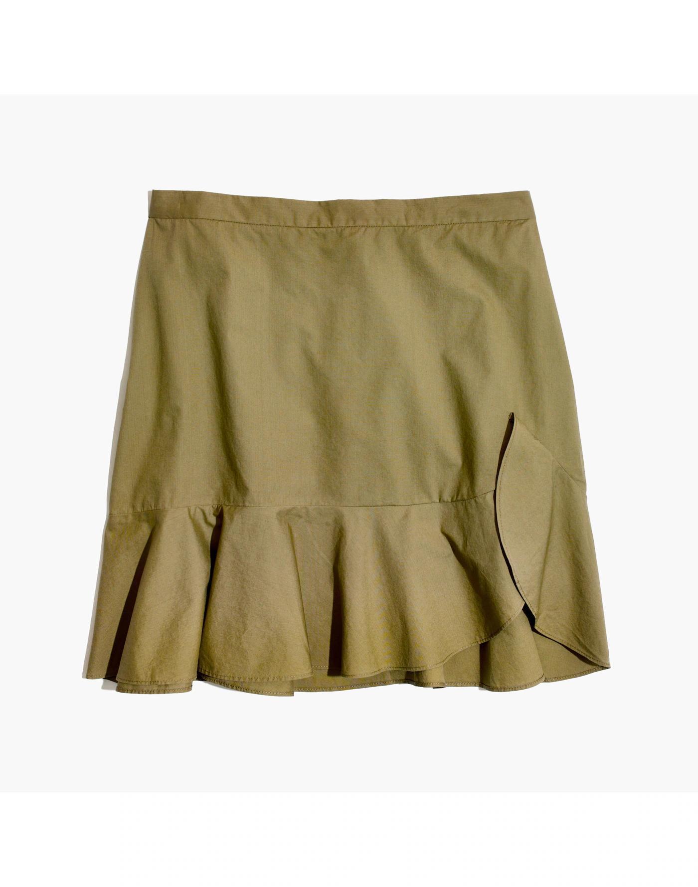 Ruffle-Wrap Mini Skirt in Expat Olive Product Image