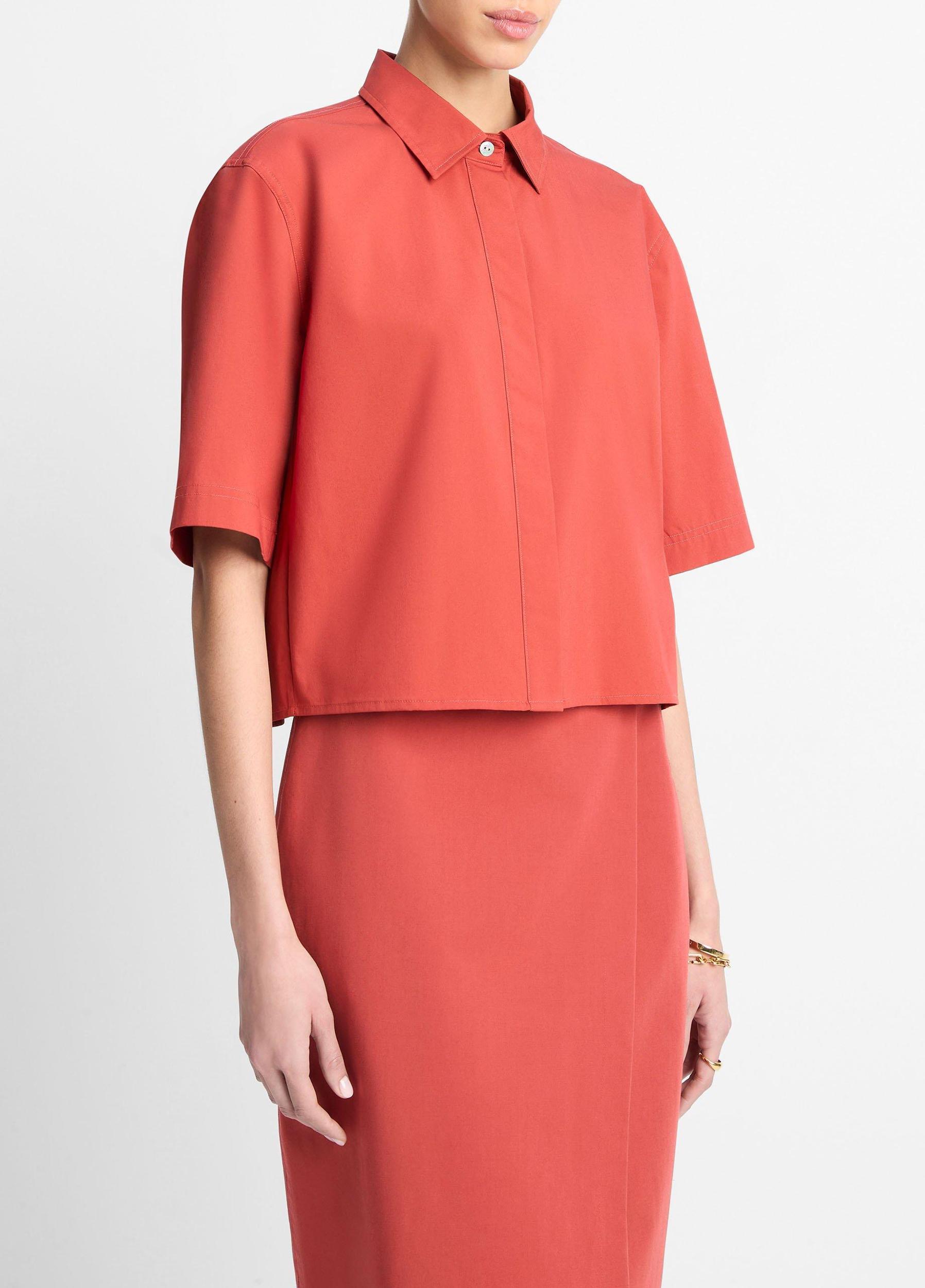 Cotton Short-Sleeve Cropped Shirt Product Image