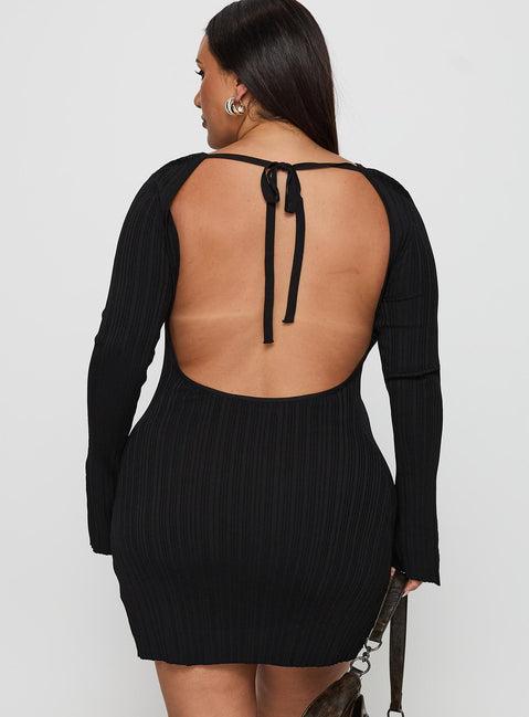 Mayok Long Sleeve Mini Dress Black Curve Product Image