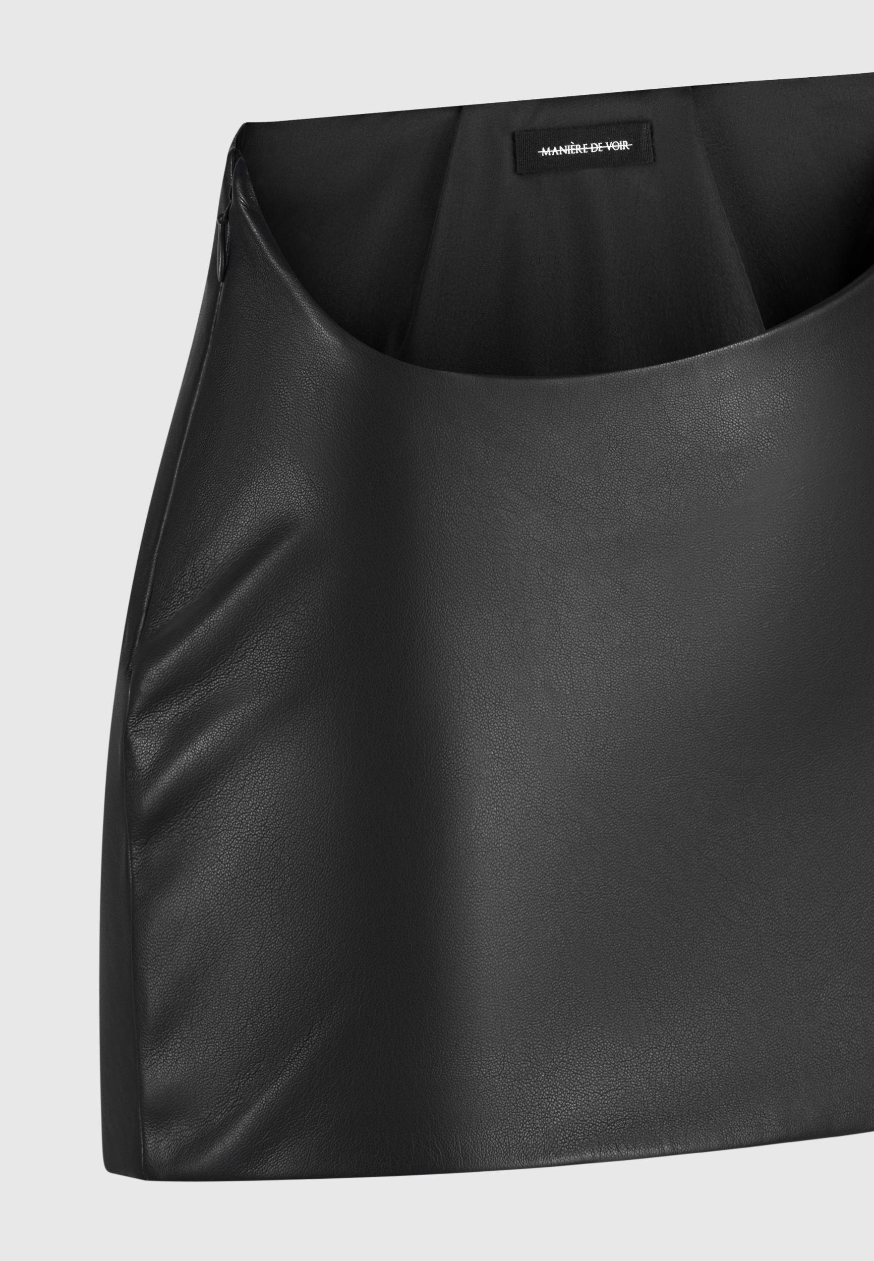 Curved Waist Leather Mini Skirt - Black Female Product Image