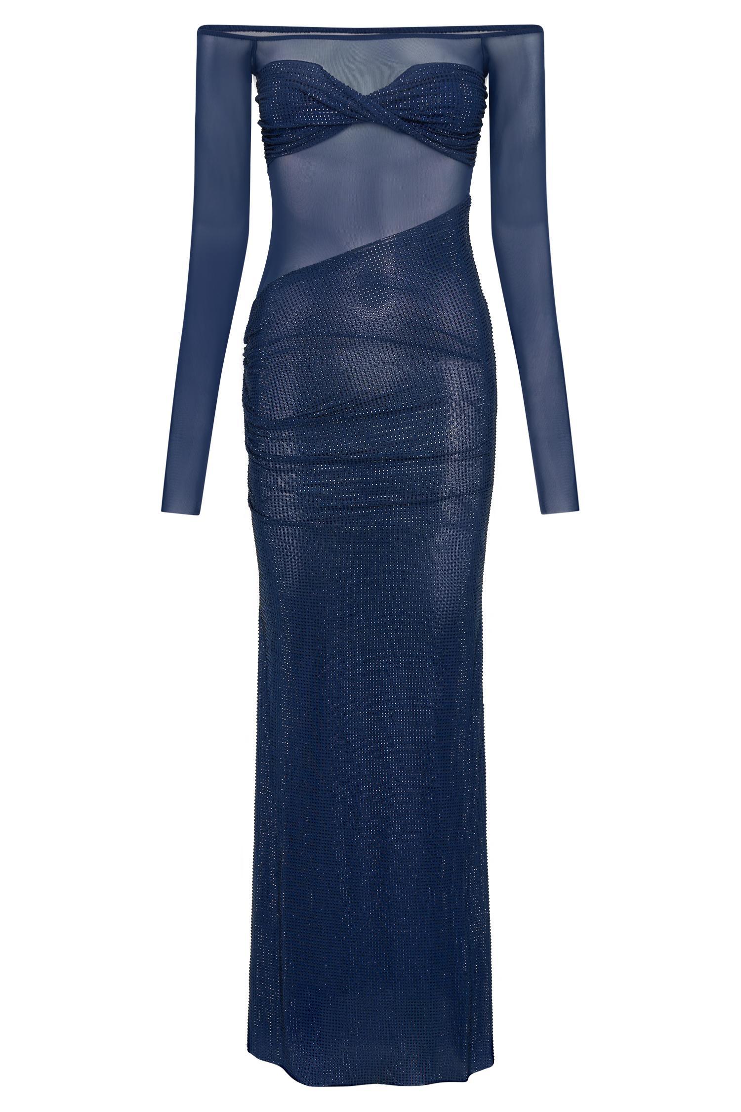 Nash Diamante Off Shoulder Maxi Dress - Navy Product Image