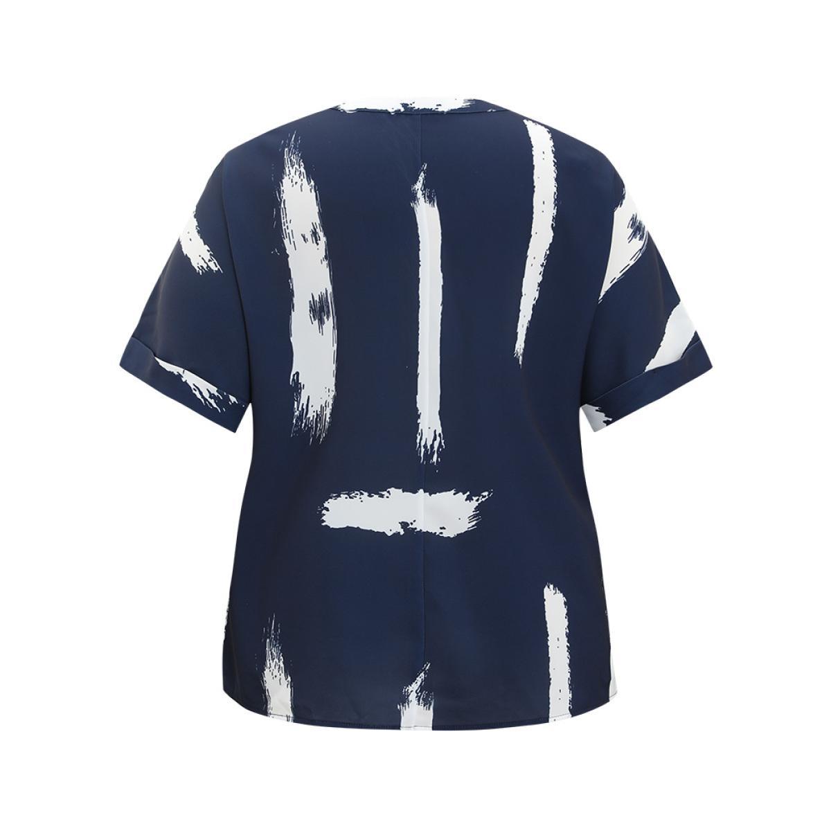 Plus Size Indigo Brush Print Rolll Batwing Sleeve Blouse Women Elegant Half Sleeve V-neck Dailywear Blouses BloomChic 22-24/3X Product Image