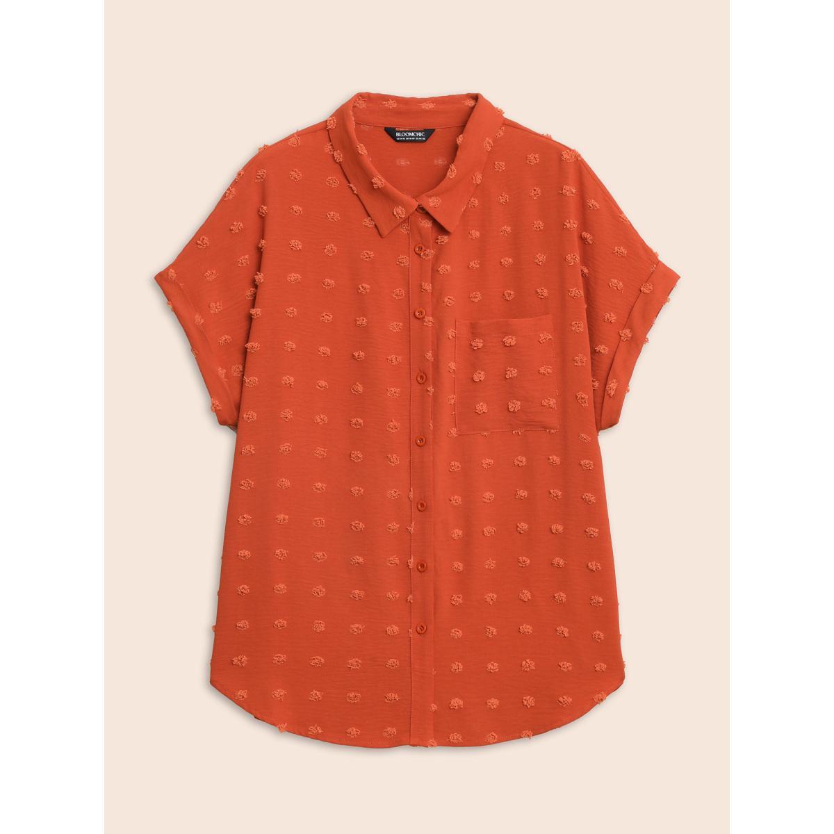 Plus Size Brightorange Jacquard Patch Pocket Dolman Sleeve Blouse Women Casual Short sleeve Shirt collar Everyday Blouses BloomChic 26/4X Product Image