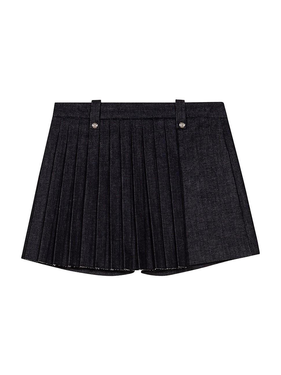 Womens Layered-Effect Pleated Denim Shorts Product Image