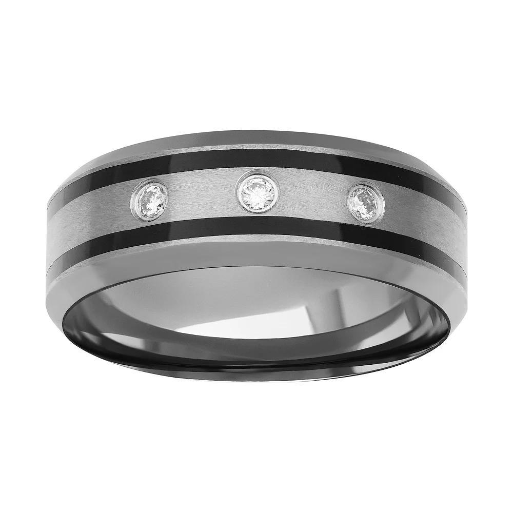 AXL 1/10 Carat T.W. Diamond Gray Tungsten Carbide & Black Stripe 8 mm Mens Comfort Fit Band Product Image
