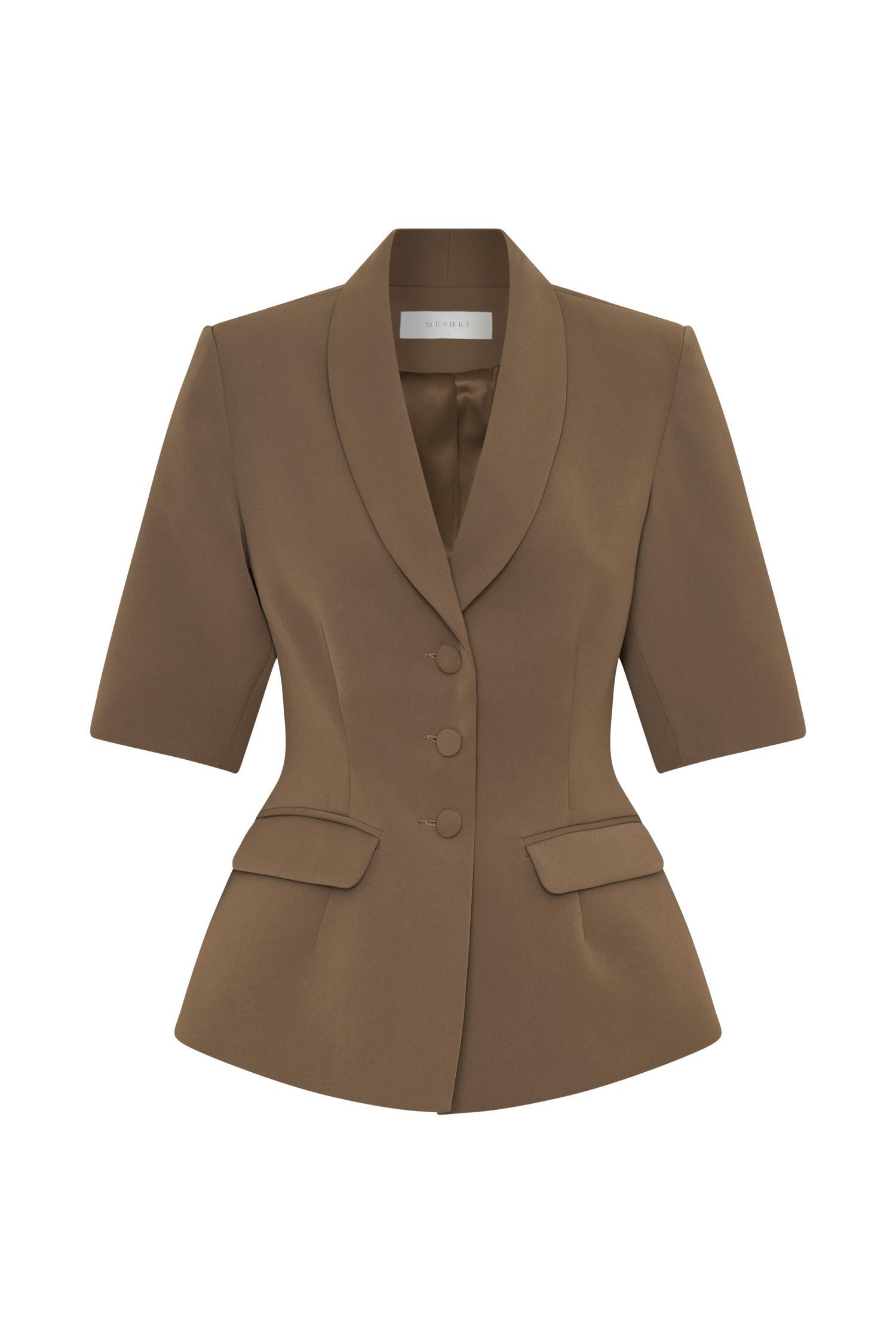 Opal Puff Sleeve Suiting Top - Cacao Brown Product Image