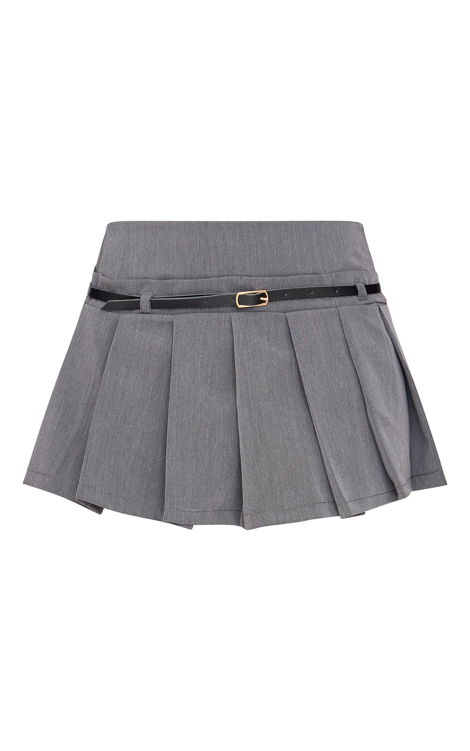 Petite Charcoal Pleated Belted Micro Mini Skirt Product Image