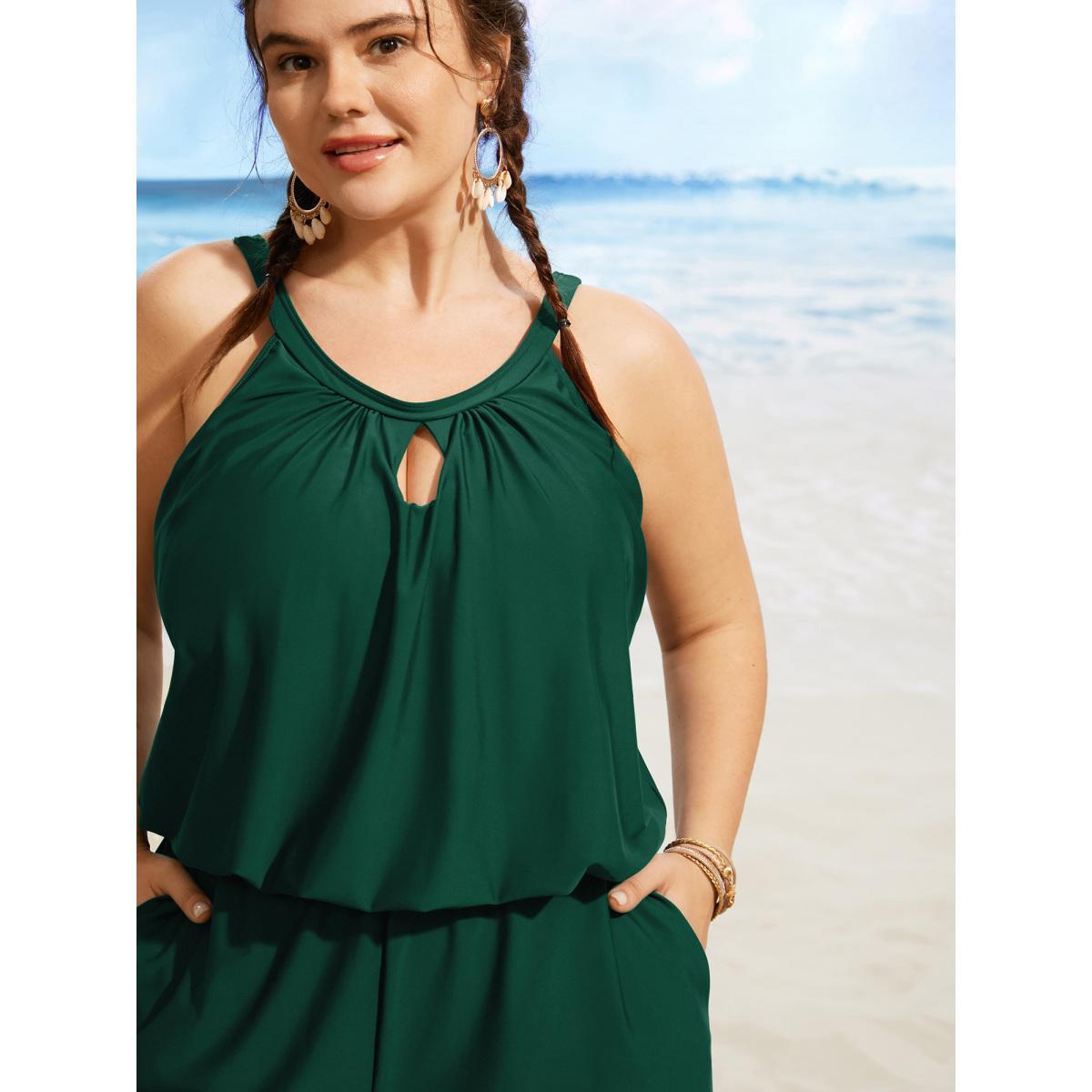 Plus Size Solid Keyhole Elastic Waist Gathered One Piece Swimsuit Women's Swimwear Plum Beach Gathered Curve Bathing Suits High stretch One Pieces BloomChic 30/6X Product Image