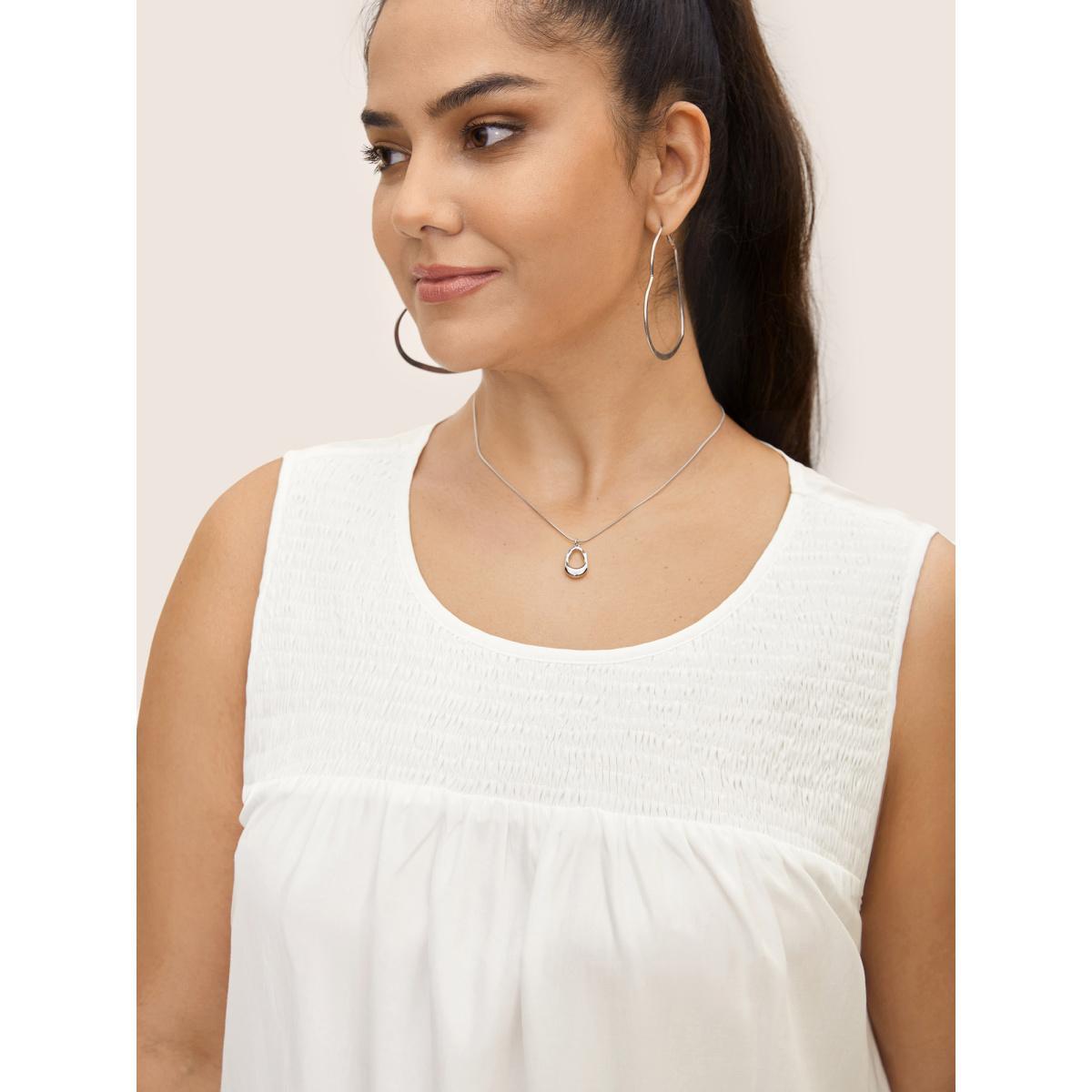 Plus Size Contrast Trim Shirred Gathered Tank Top Women Originalwhite Casual Gathered Round Neck Everyday Tank Tops Camis BloomChic 28/5X Product Image