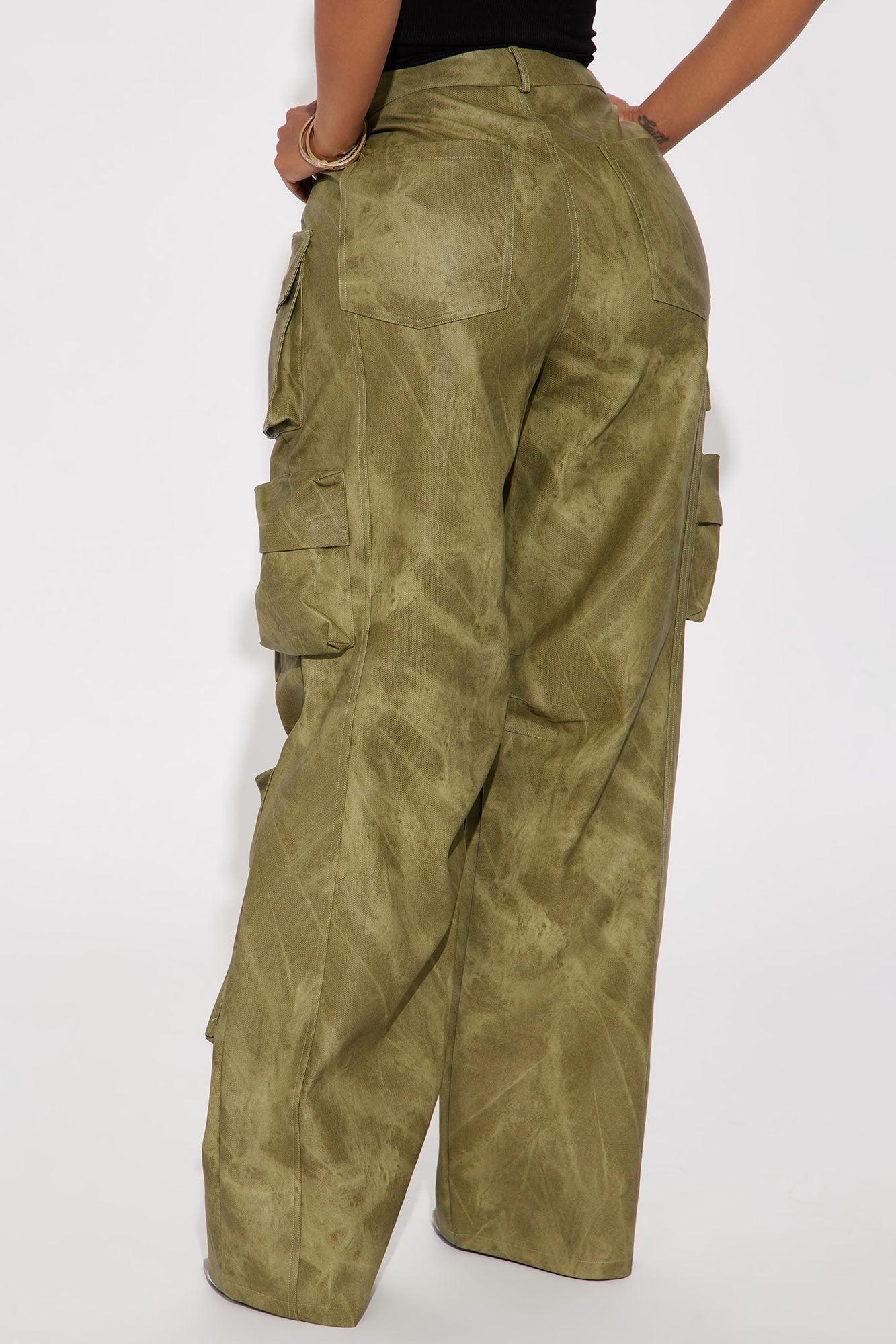 Harvey Washed Faux Leather Cargo Pant - Olive Product Image
